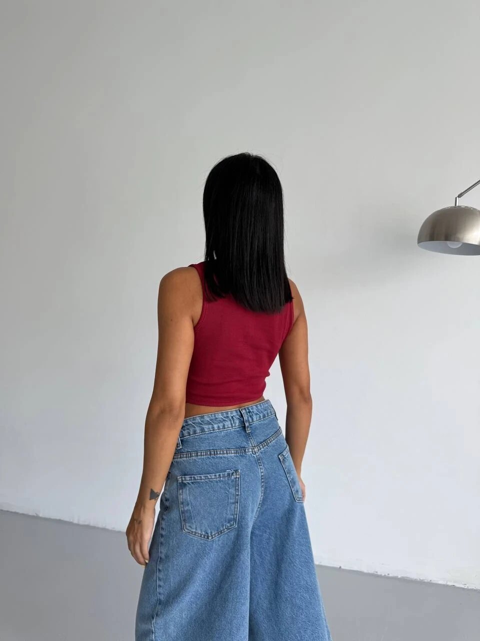 Kadın Bordo Kaşkorse Crop Bluz