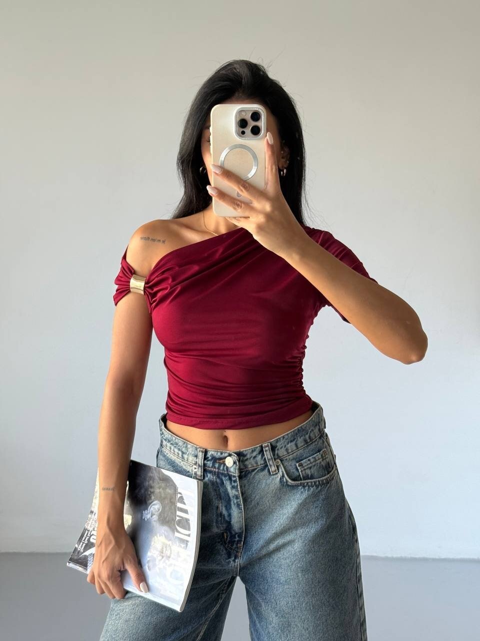 Kadın Bordo Kol Detay Sandy Bluz