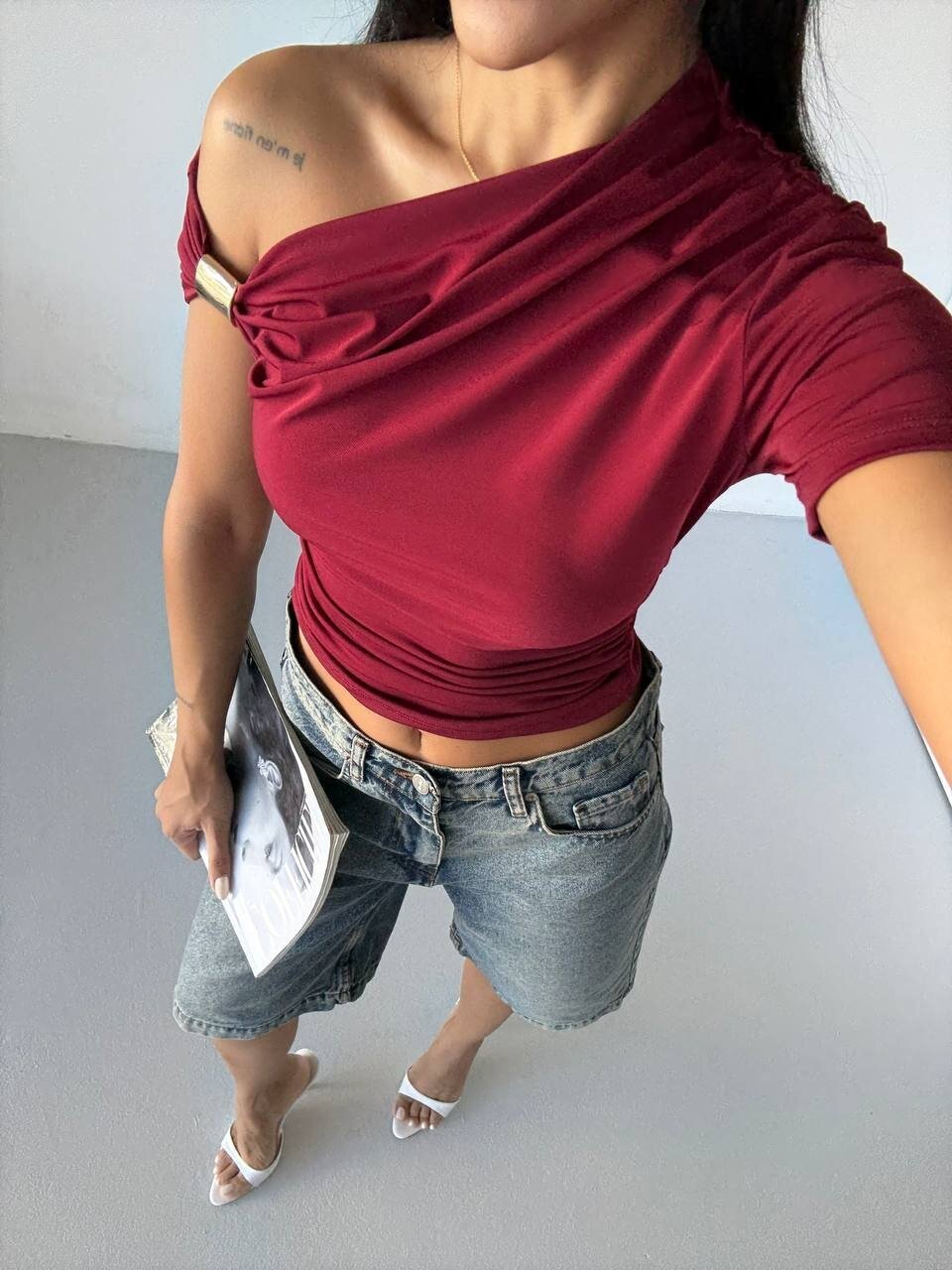 Kadın Bordo Kol Detay Sandy Bluz