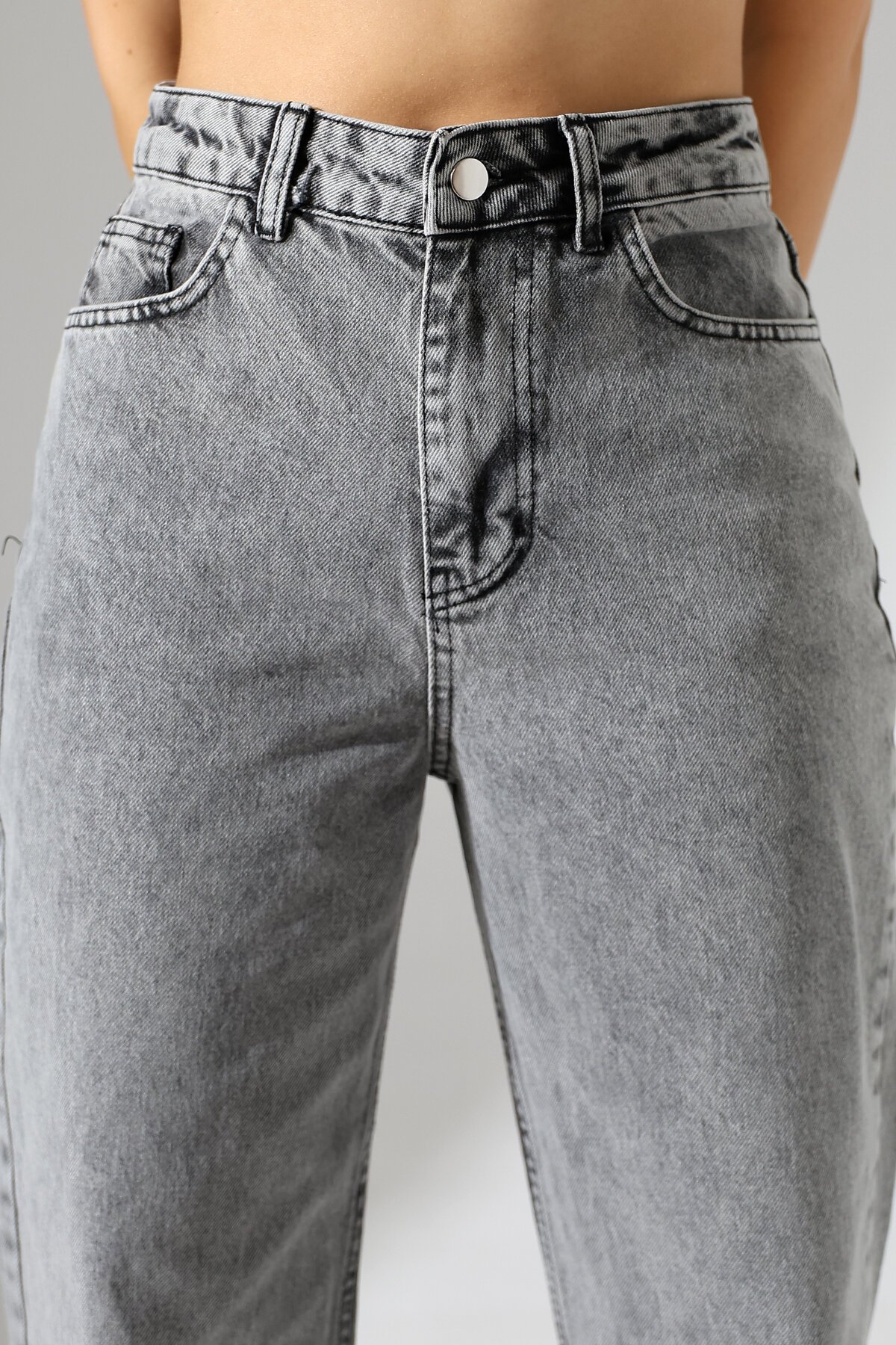 Kadın Gri Yüksek Bel Bol Paça Jean