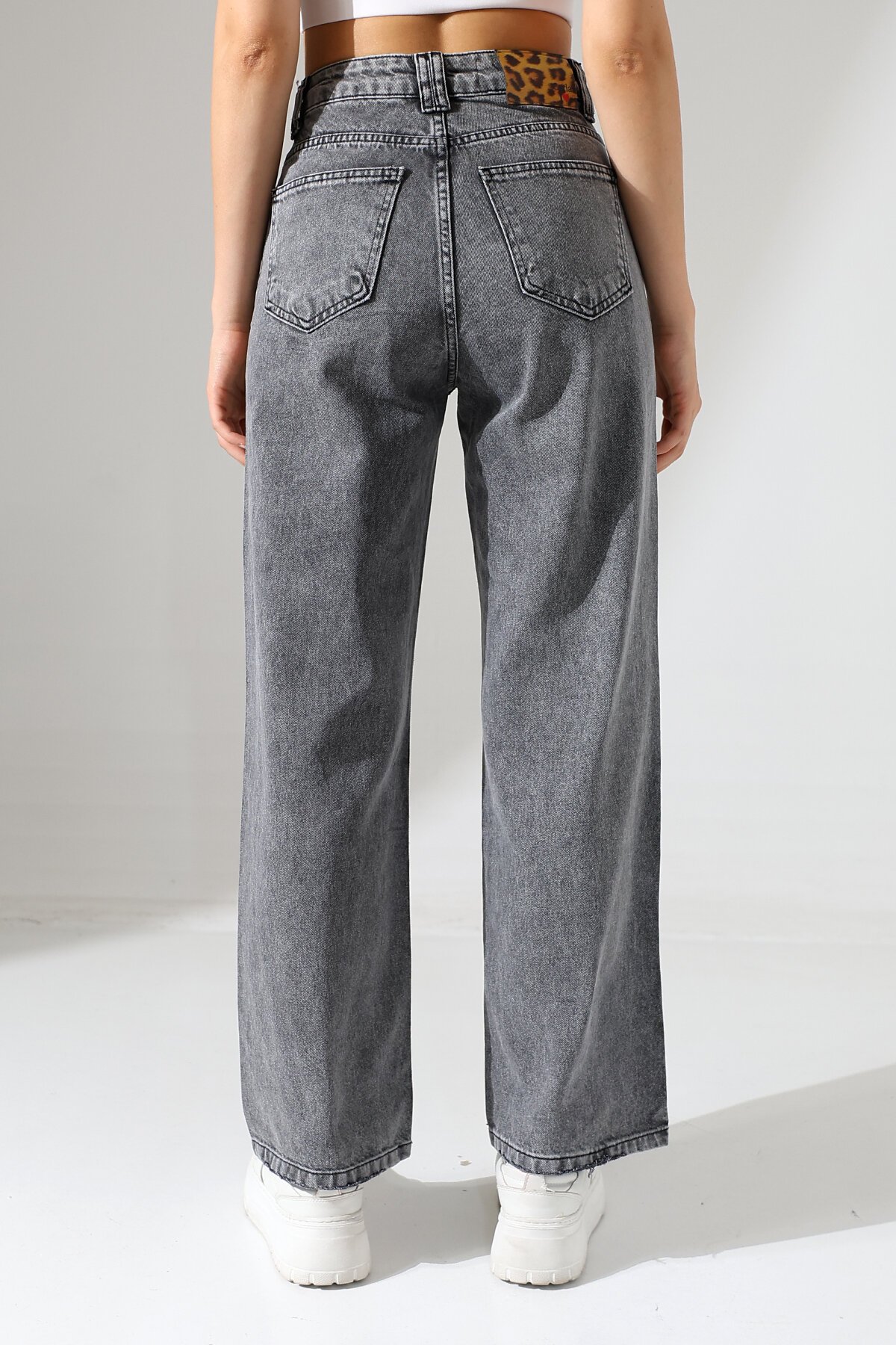 Kadın Gri Yüksek Bel Wide Leg Jean