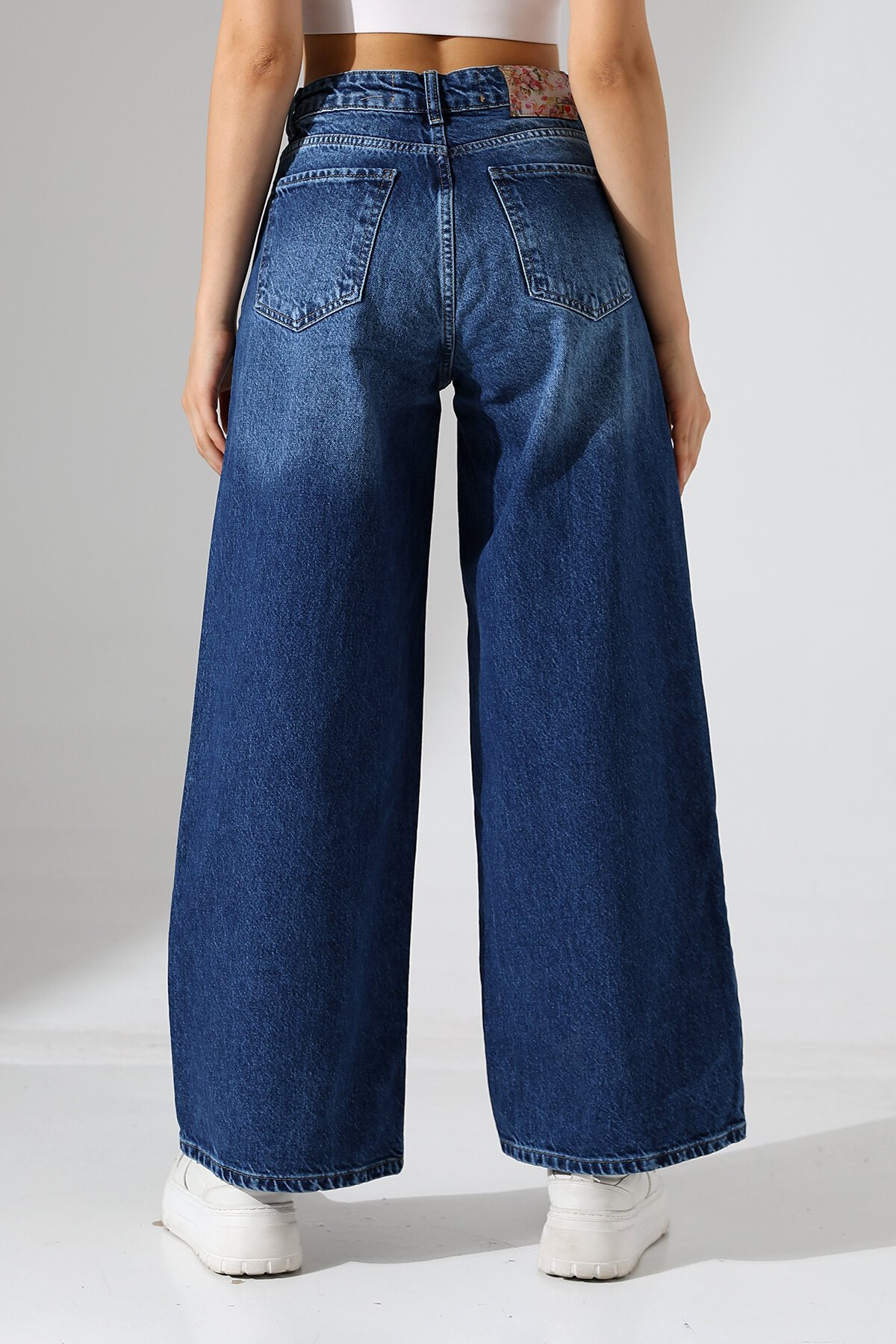Kadın Koyu Mavi Wide Leg Jean