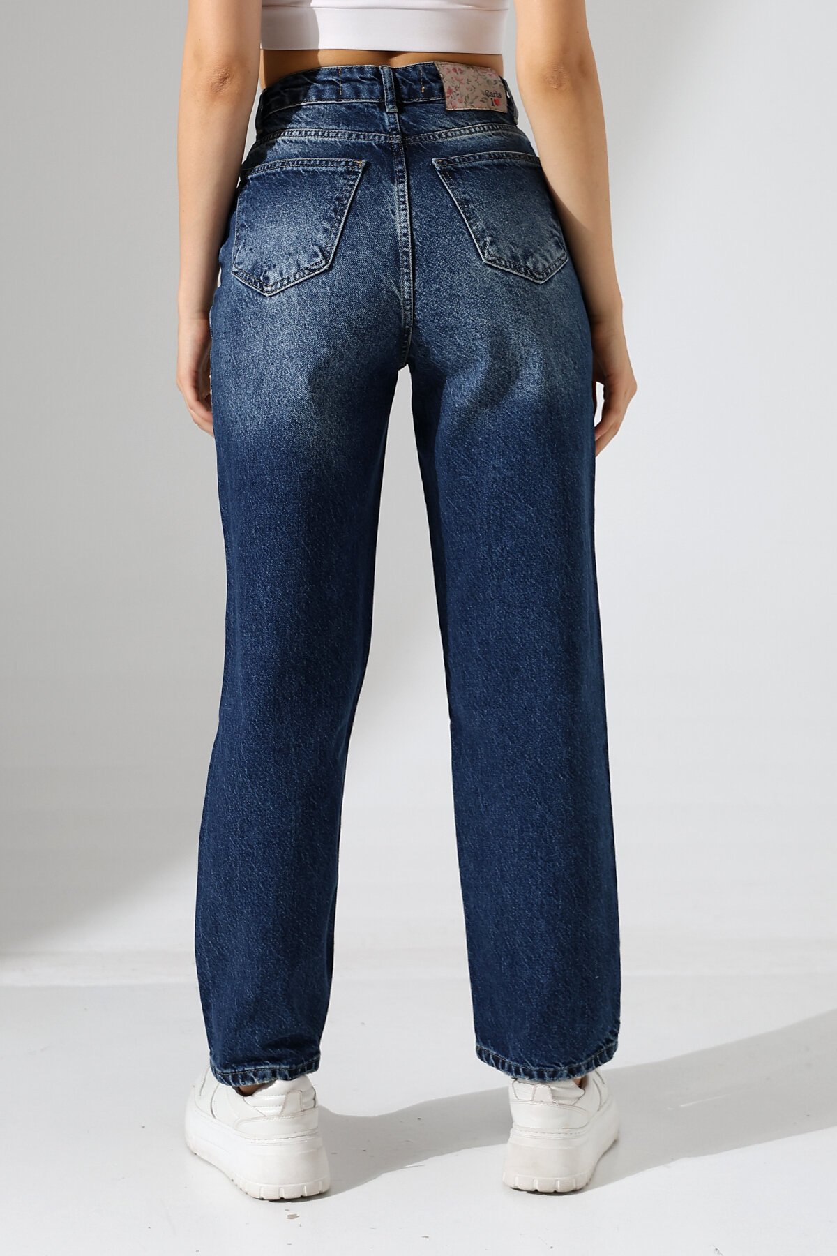 Kadın Koyu Mavi Yüksek Bel Düz Paça Jean