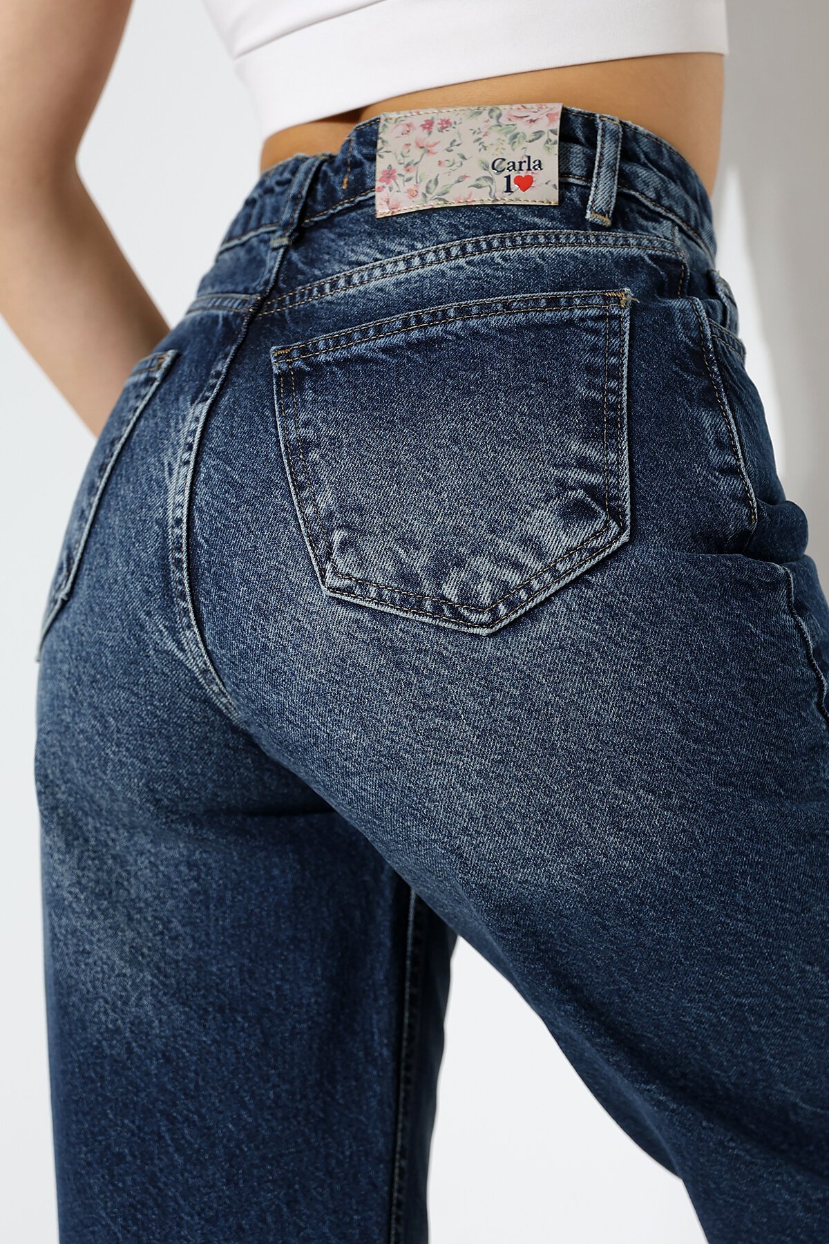 Kadın Koyu Mavi Yüksek Bel Düz Paça Jean