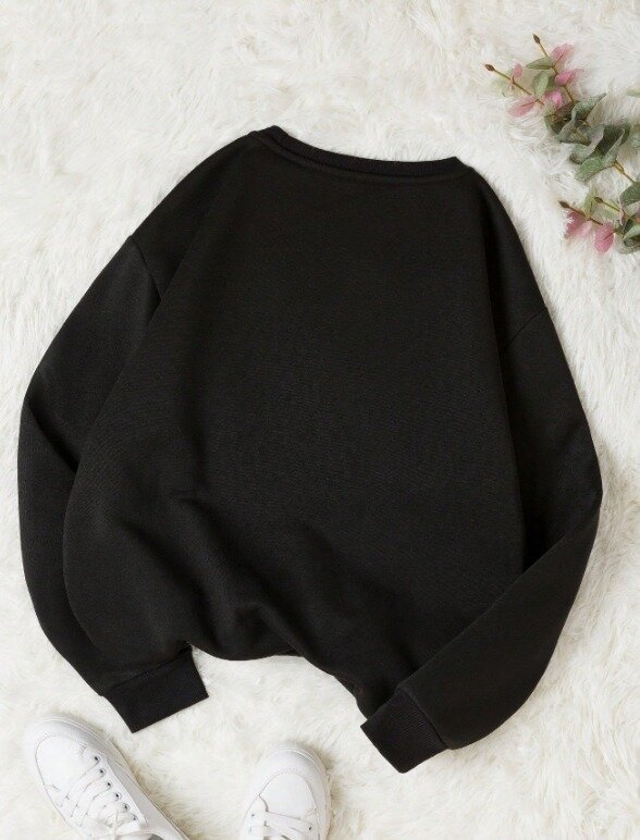 Kadın Siyah Ayıcık Baskılı Oversize Sweatshirt