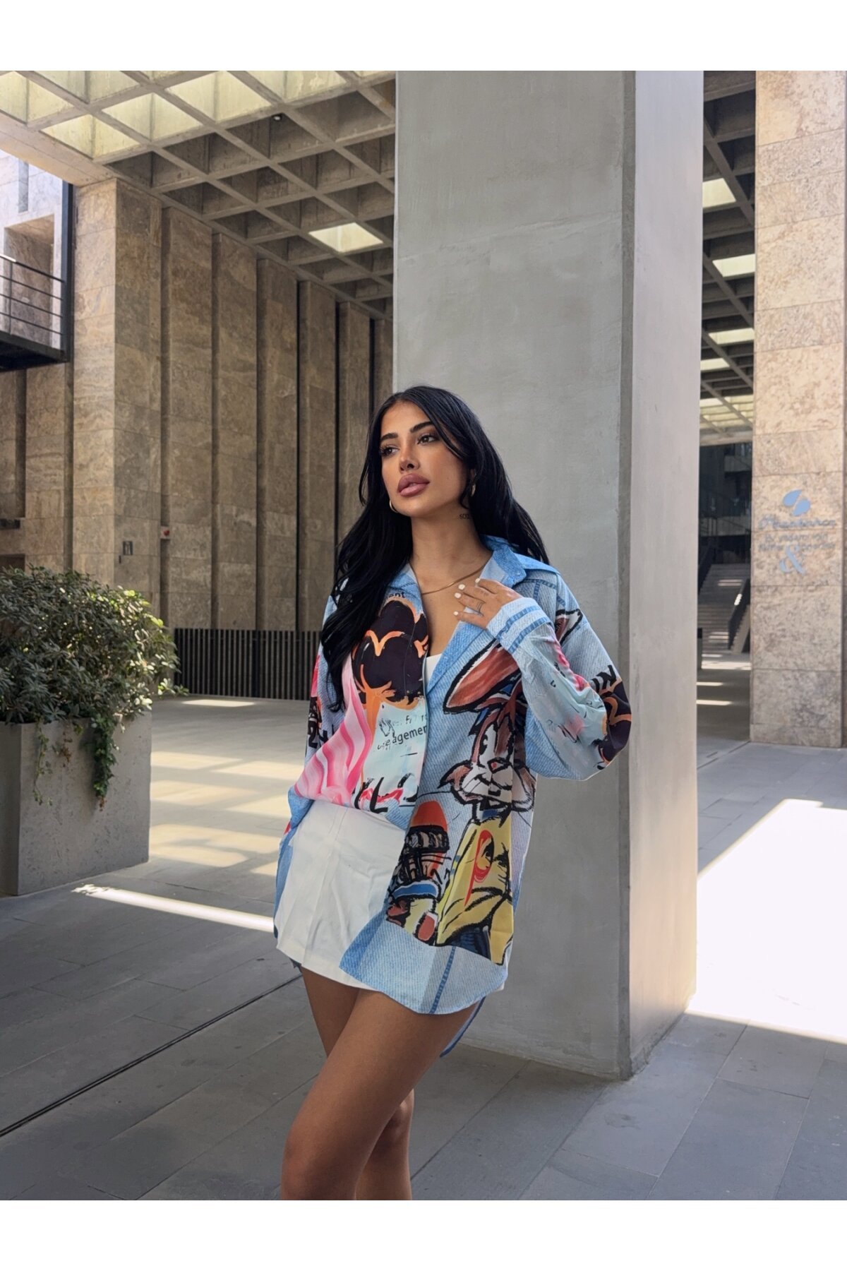 Karakter Baskılı Jeans Efektli Tunik