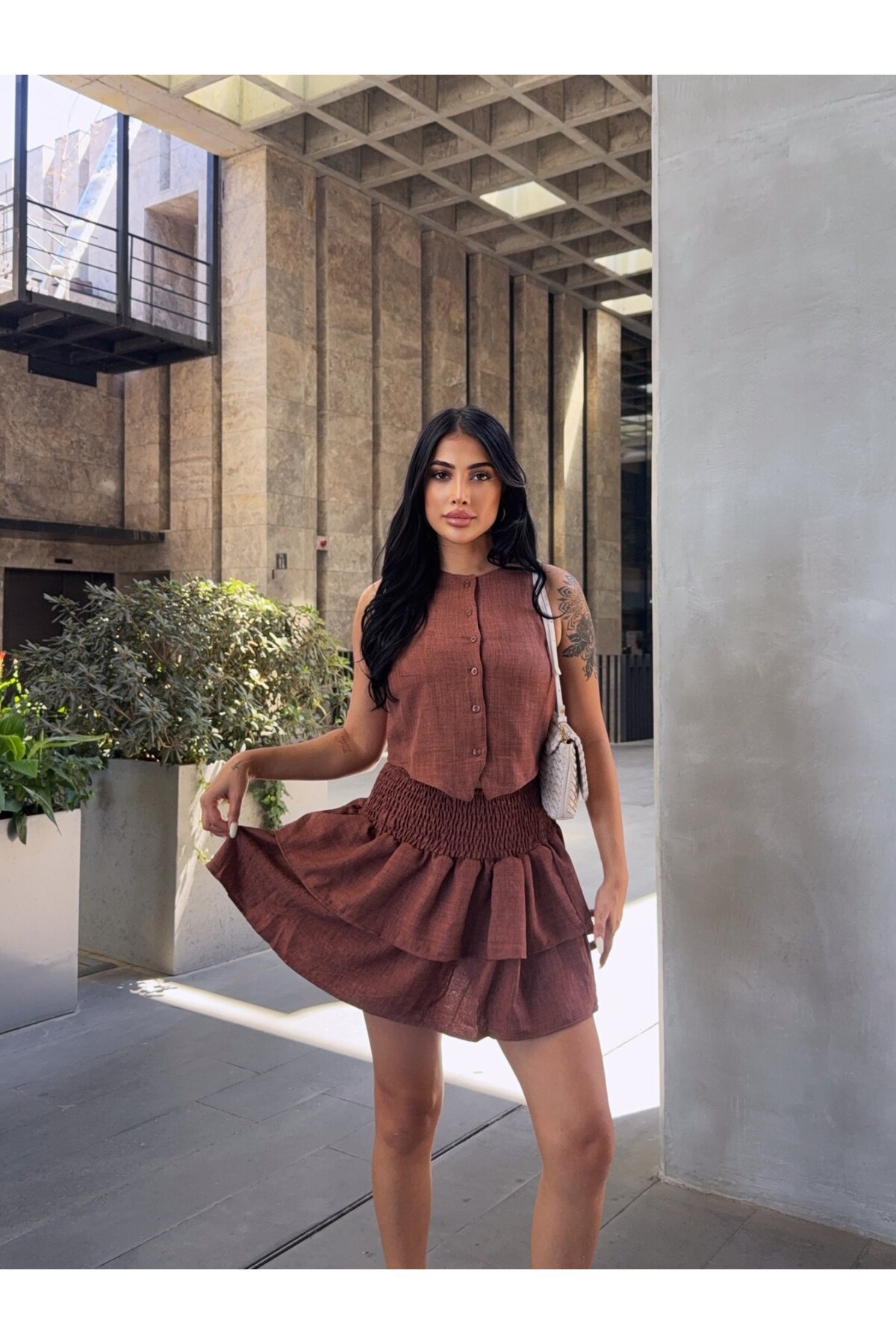 Katlı Etek ve Yelek Alt Üst Takım