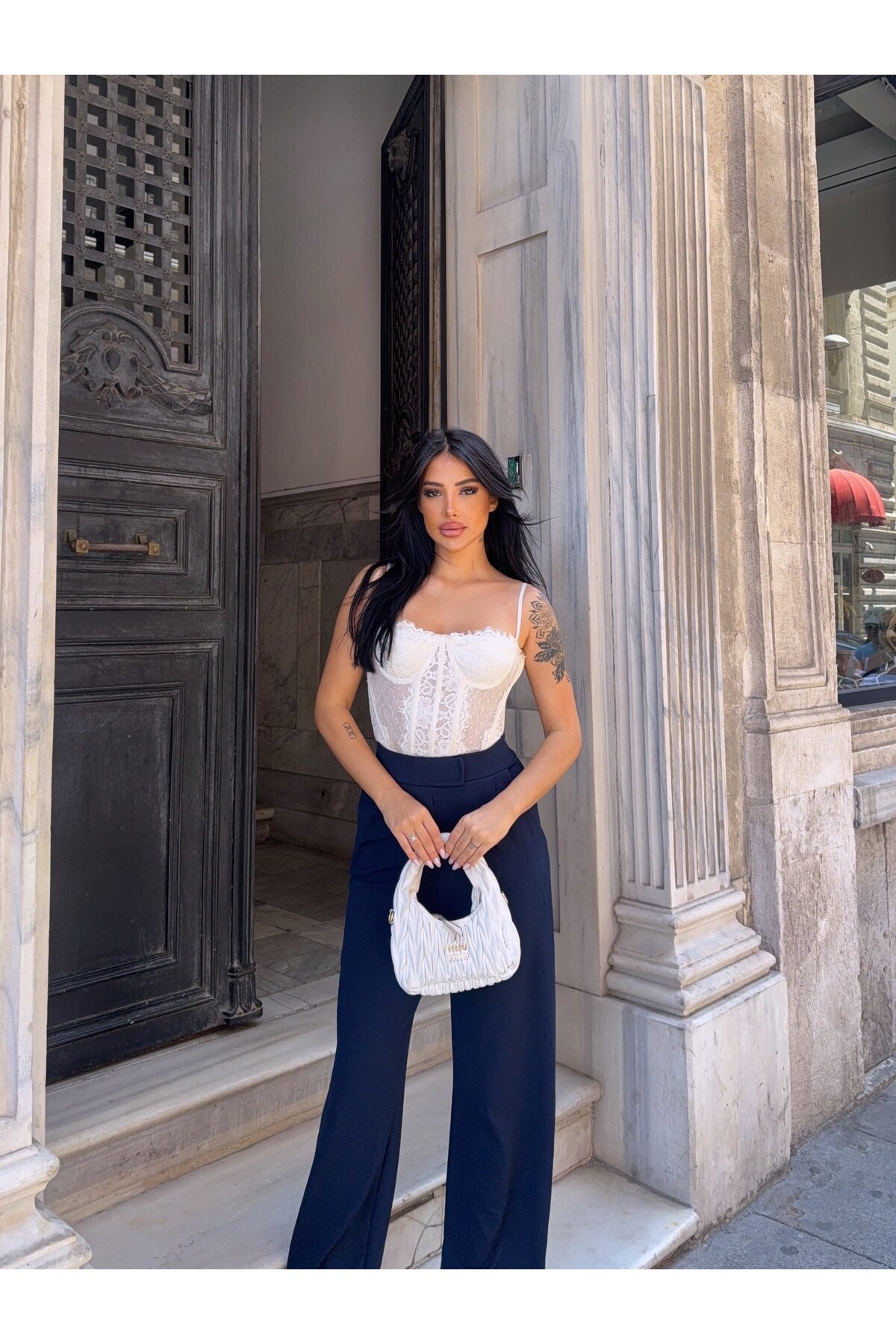 Likralı Cırtlı Palazzo Pantolon