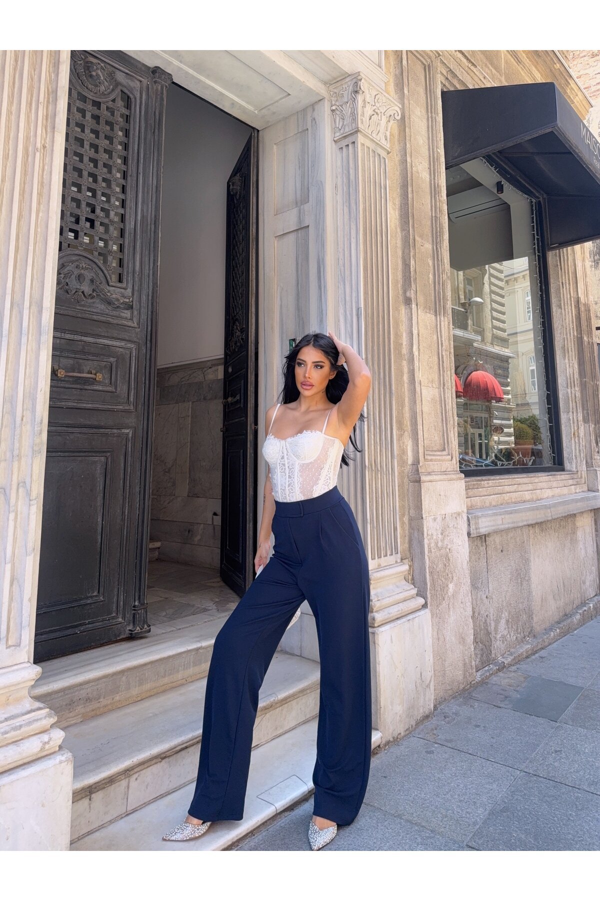 Likralı Cırtlı Palazzo Pantolon