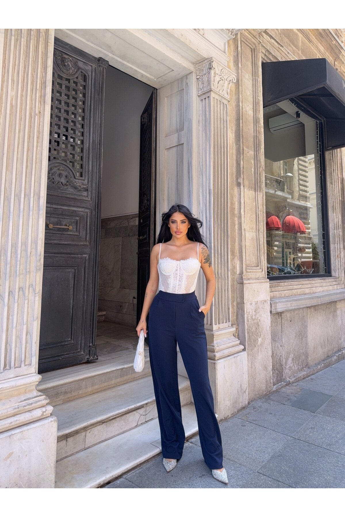 Likralı Cırtlı Palazzo Pantolon