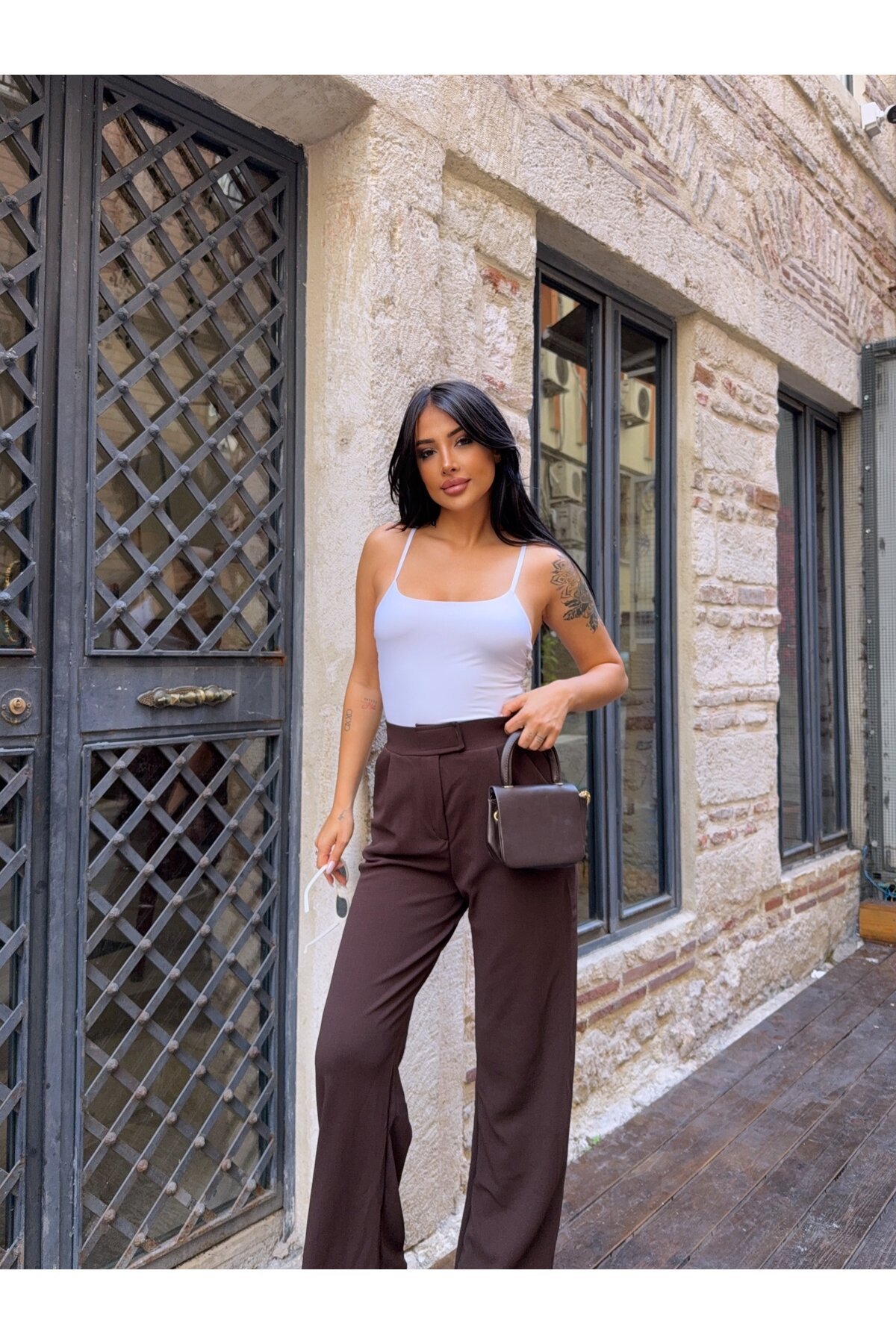 Likralı Cırtlı Palazzo Pantolon