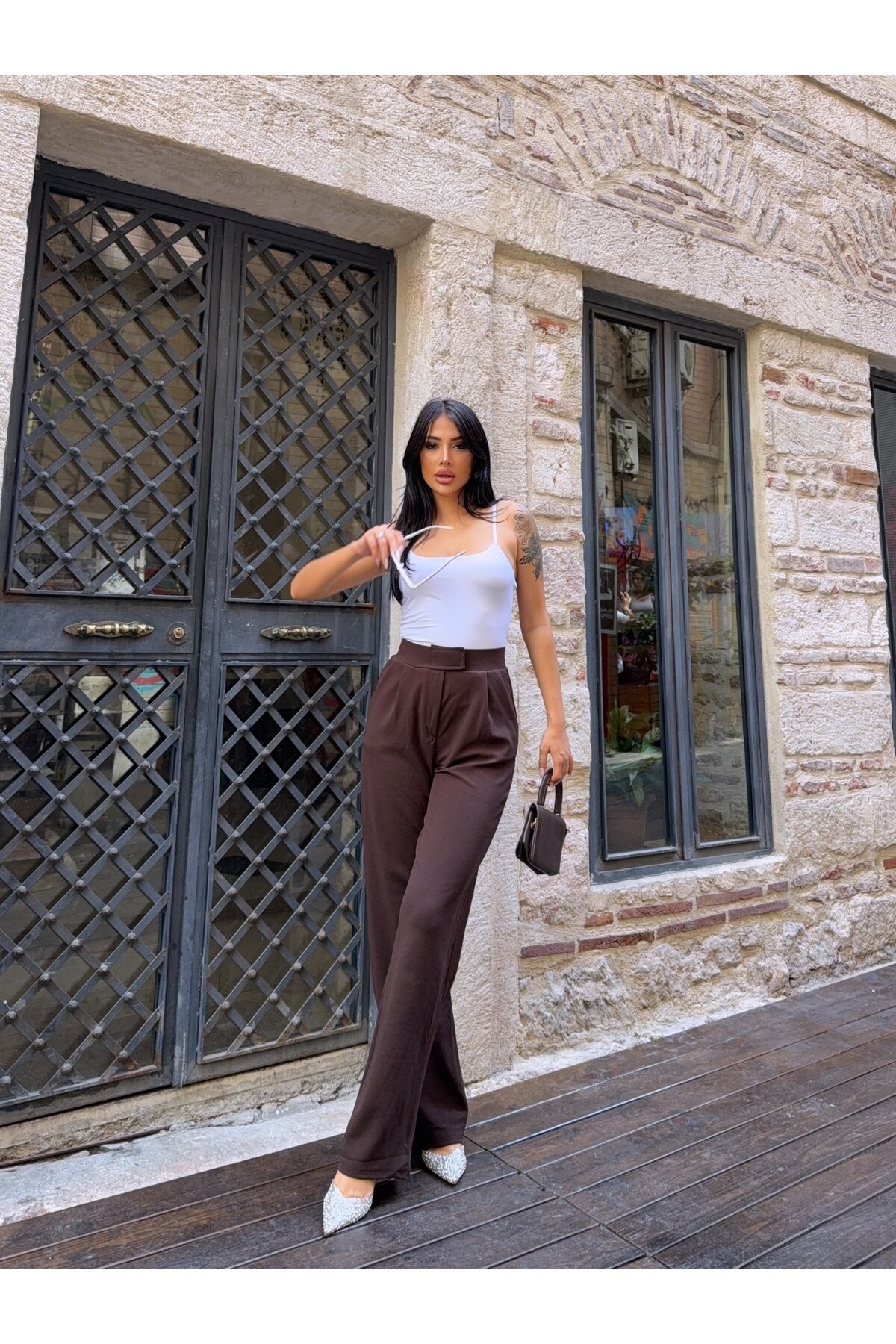 Likralı Cırtlı Palazzo Pantolon