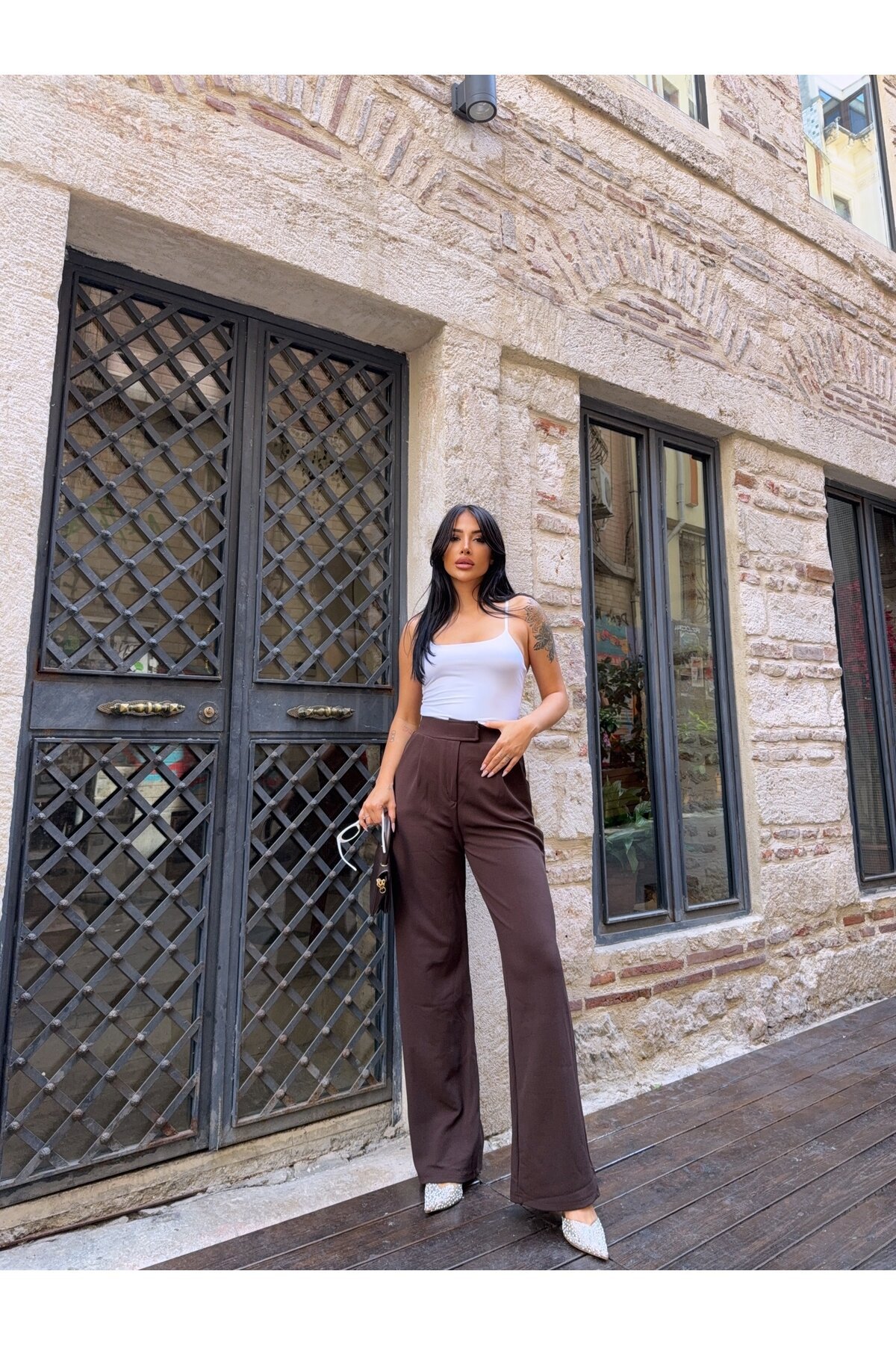 Likralı Cırtlı Palazzo Pantolon