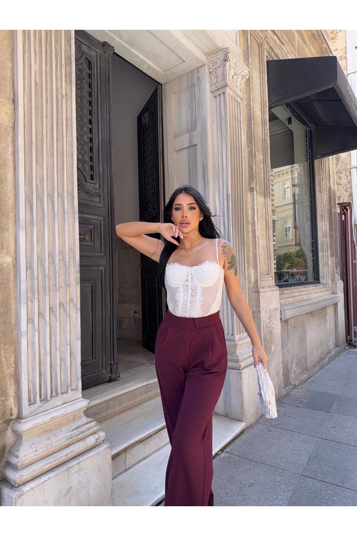 Likralı Cırtlı Palazzo Pantolon