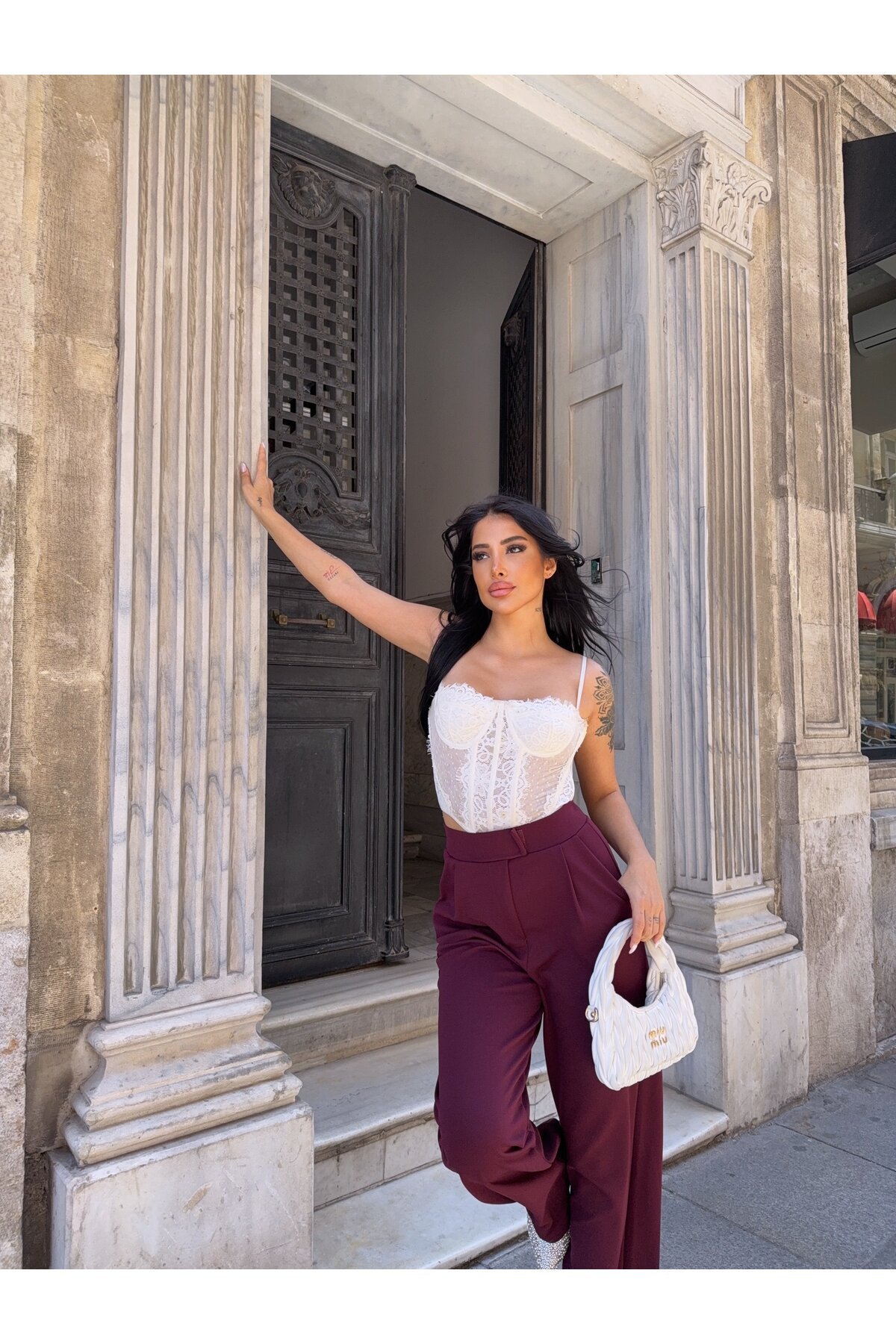 Likralı Cırtlı Palazzo Pantolon