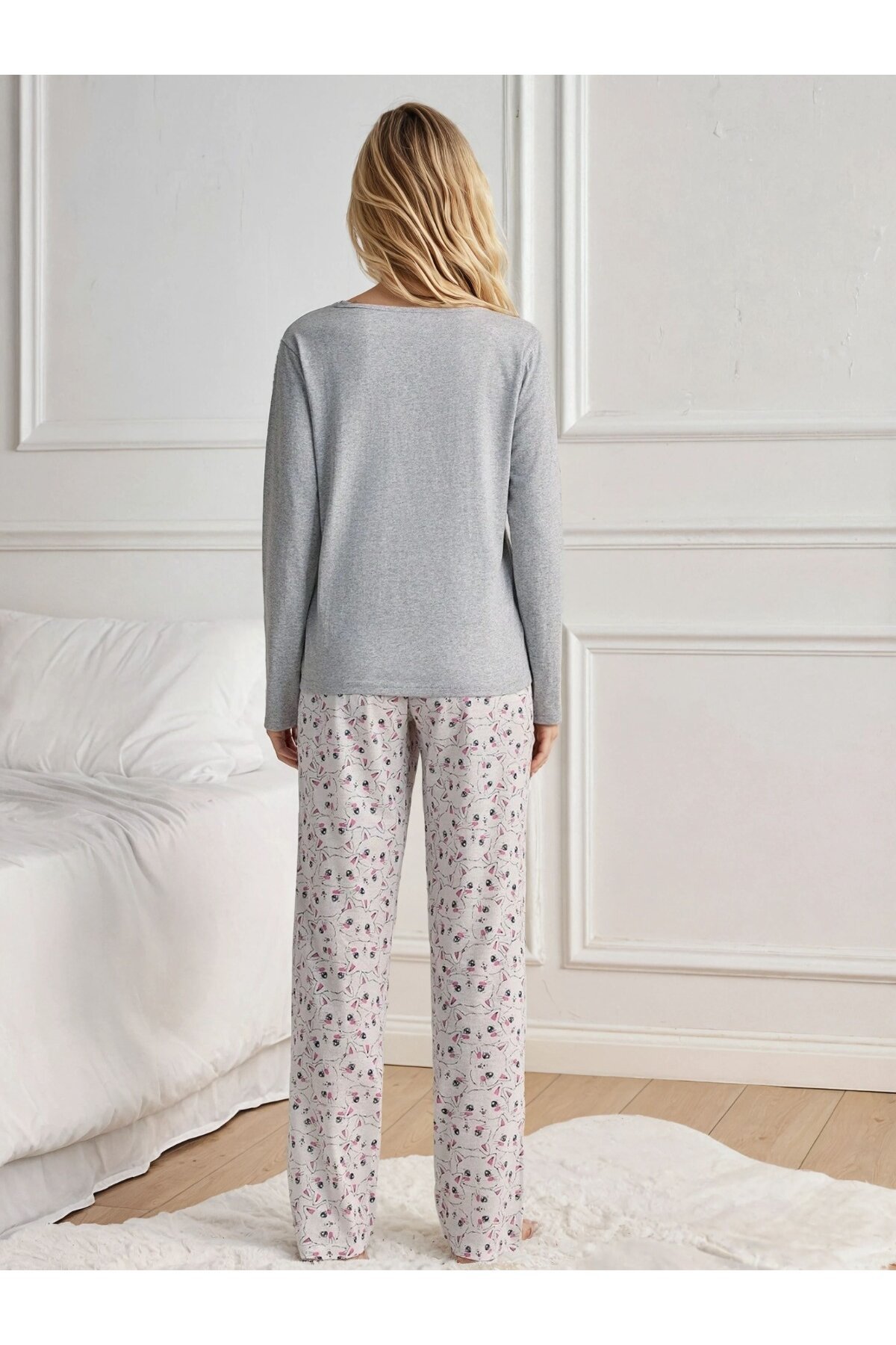 Meow You Kadın Kedi Baskı Pijama Takımı
