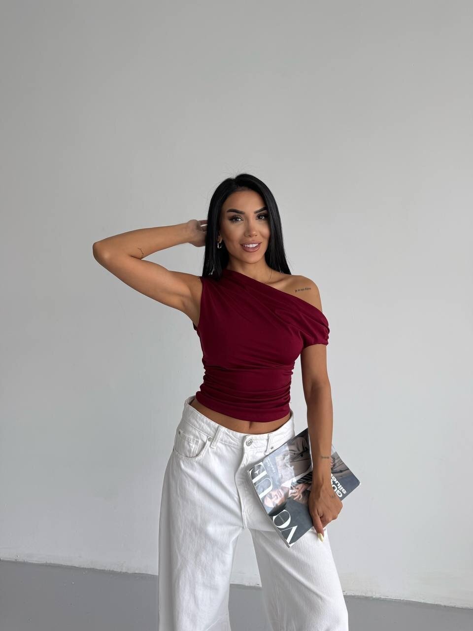 Omuz Detay Bordo Sandy Bluz