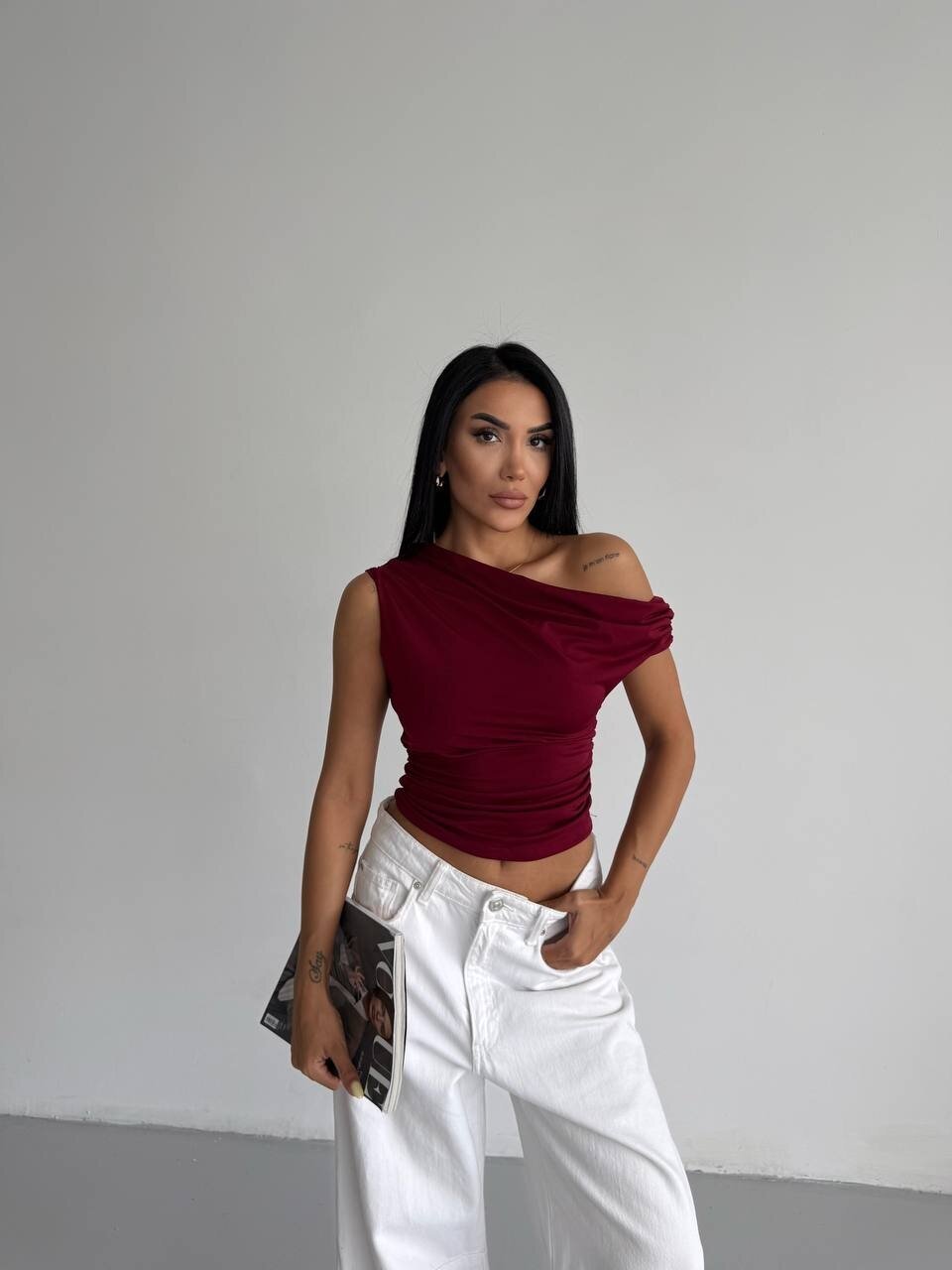 Omuz Detay Bordo Sandy Bluz