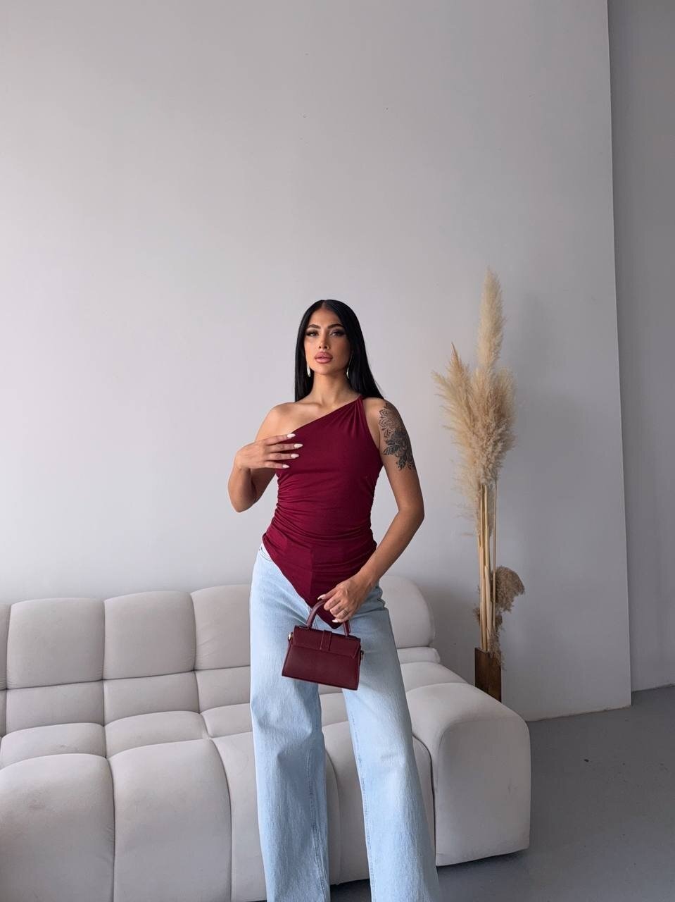 Omuz Detay Tasarım Bluz Bordo