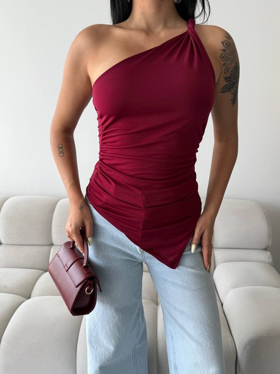 Omuz Detay Tasarım Bluz Bordo