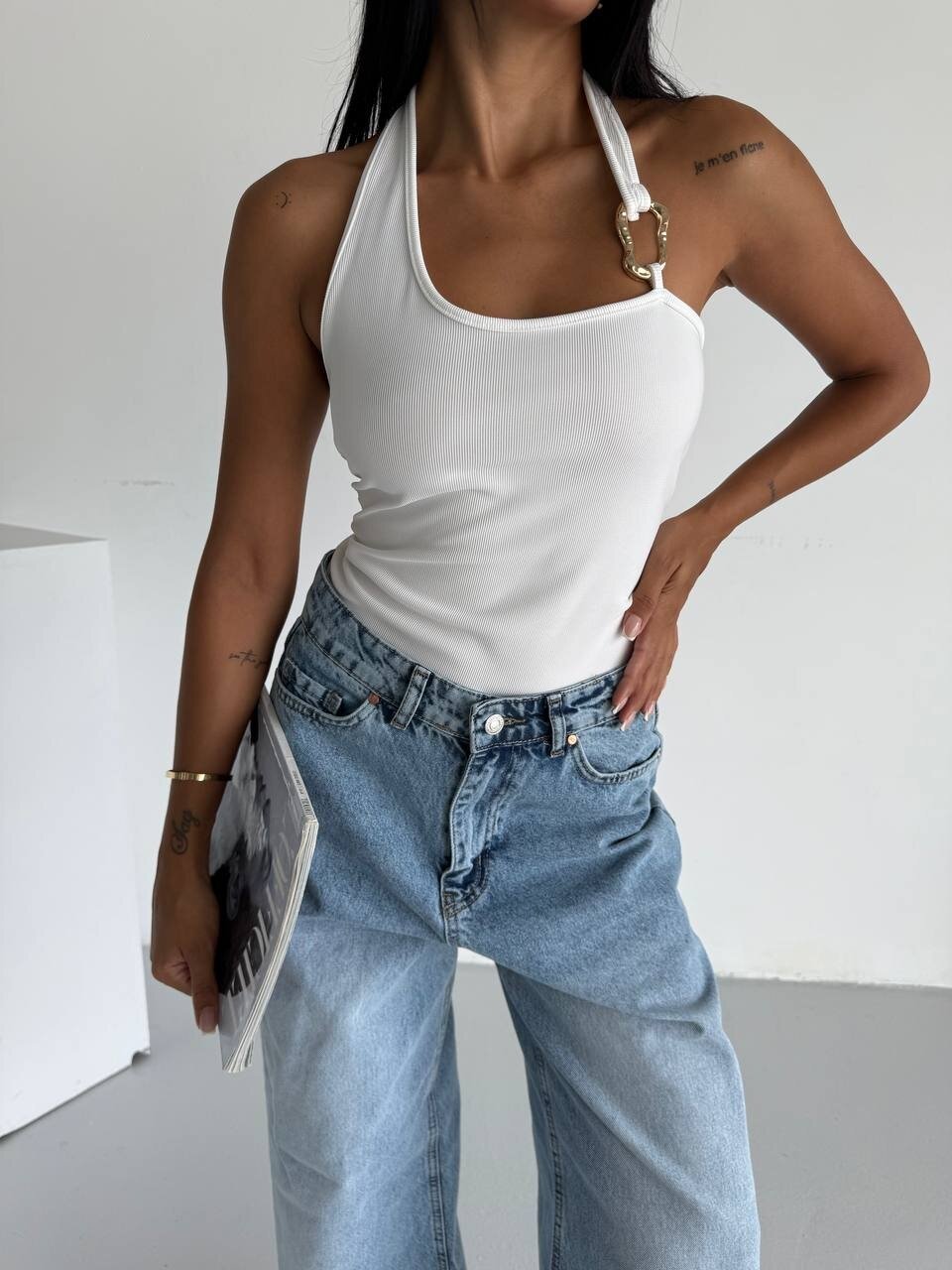 Omuz Toka Detay Bluz Beyaz