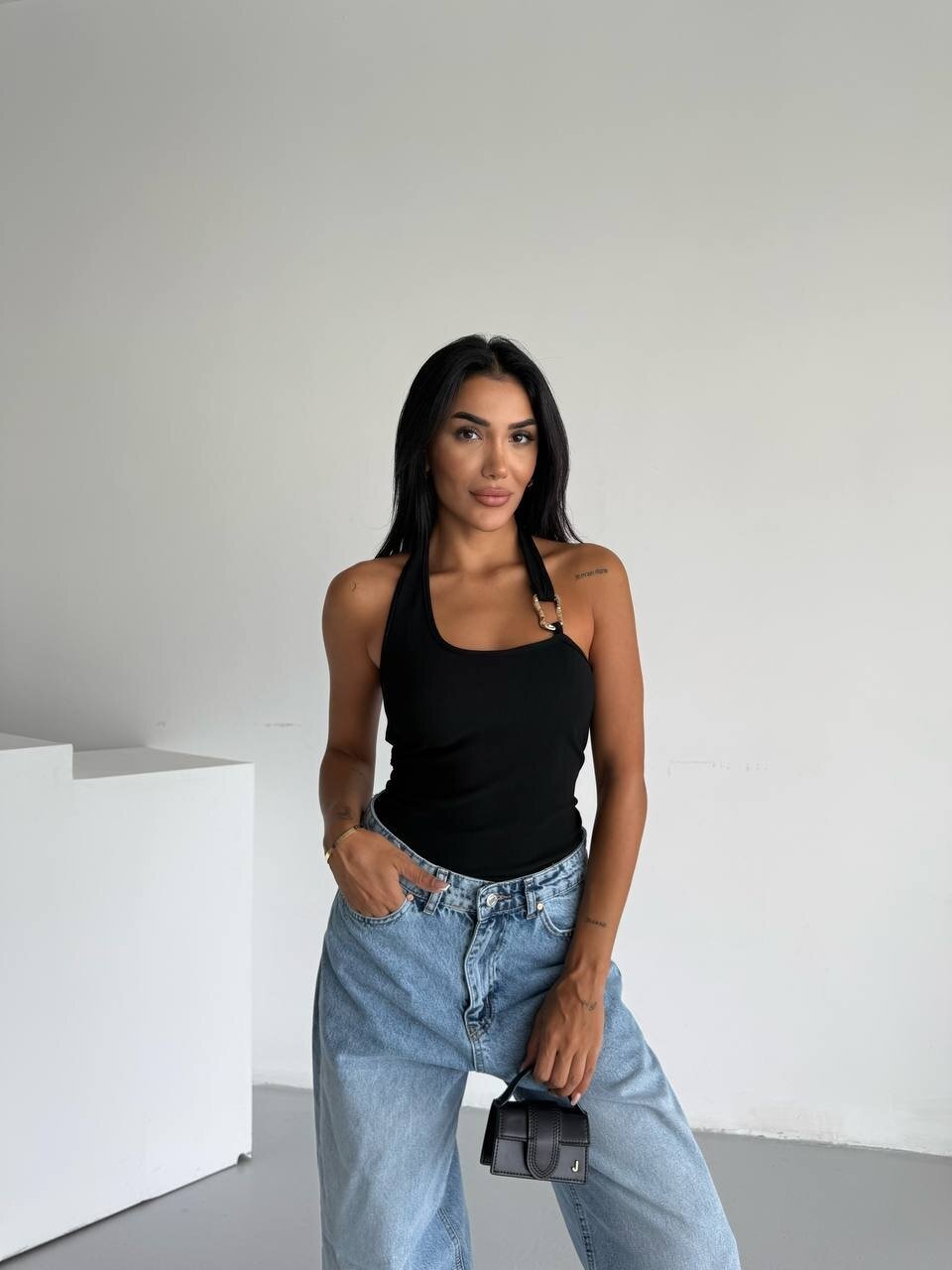 Omuz Toka Detay Bluz Siyah