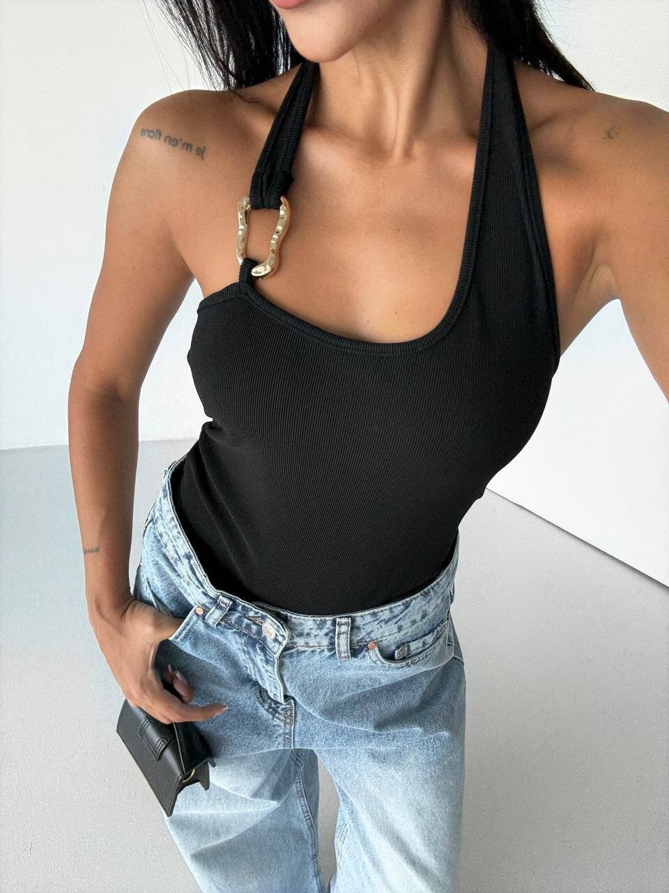 Omuz Toka Detay Bluz Siyah