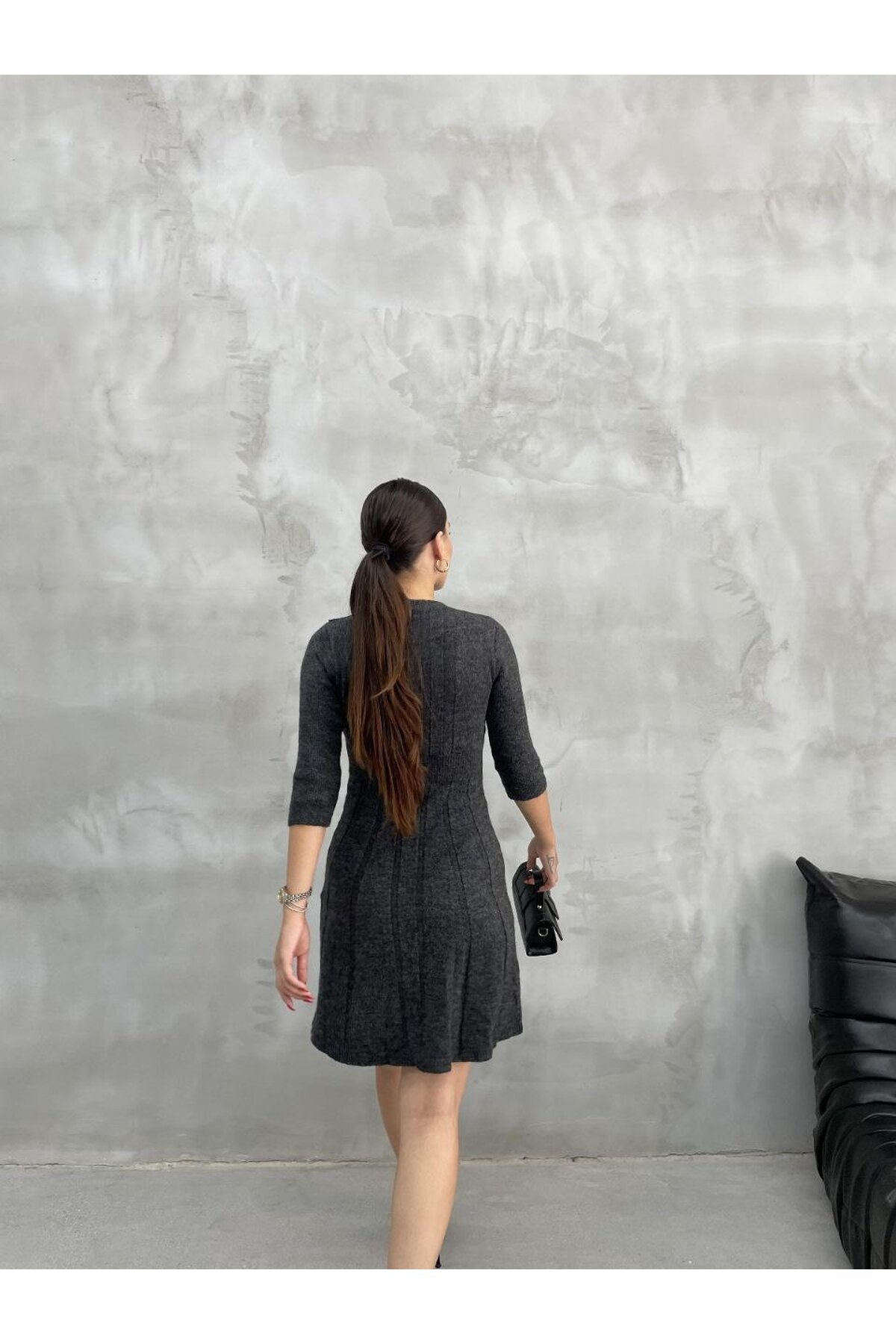 Örme Triko Elbise Antrasit