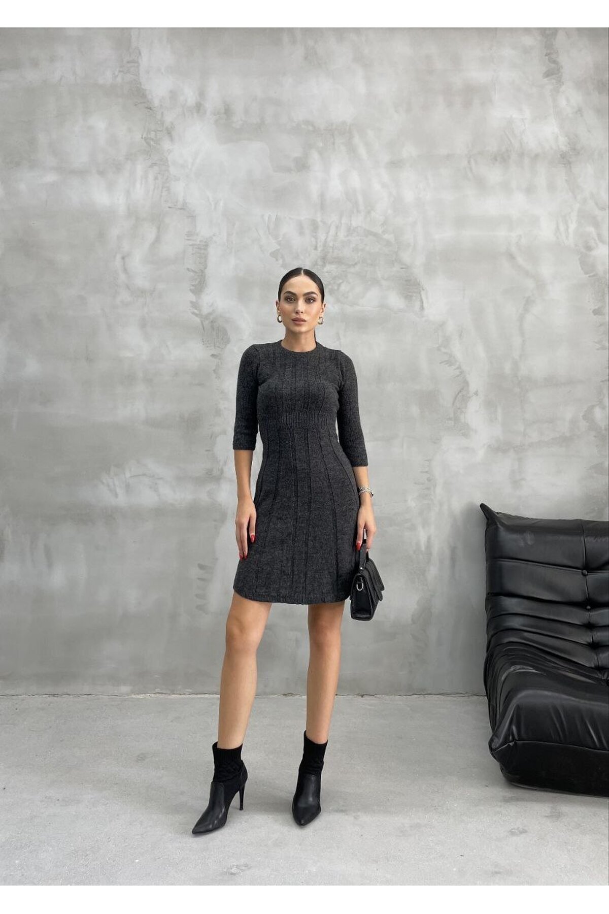Örme Triko Elbise Antrasit
