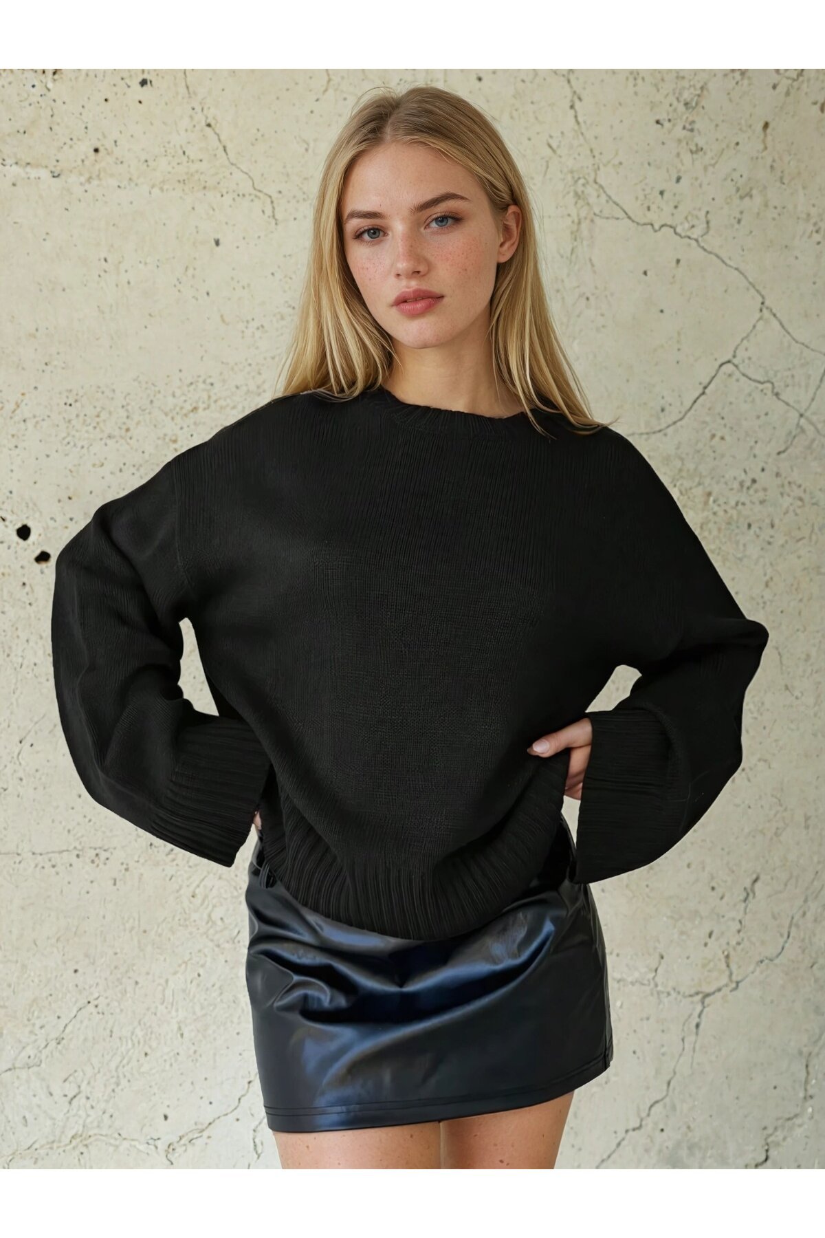 Oversize Bisiklet Yaka Triko Kazak