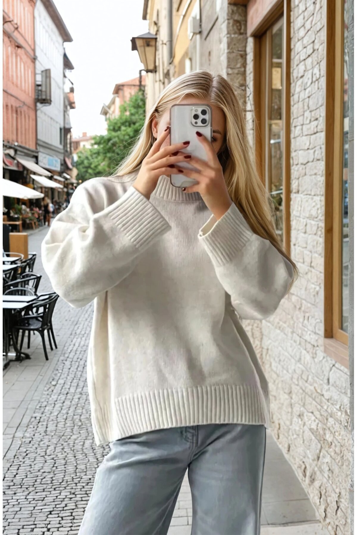 Oversize Bisiklet Yaka Triko Kazak