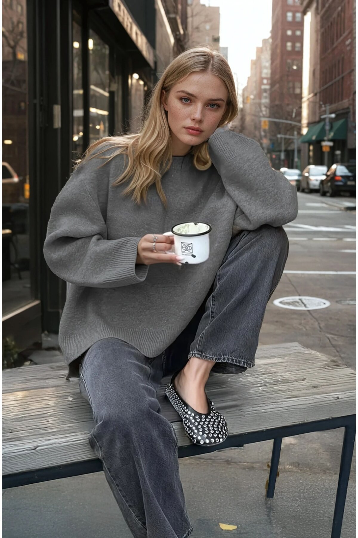 Oversize Bisiklet Yaka Triko Kazak