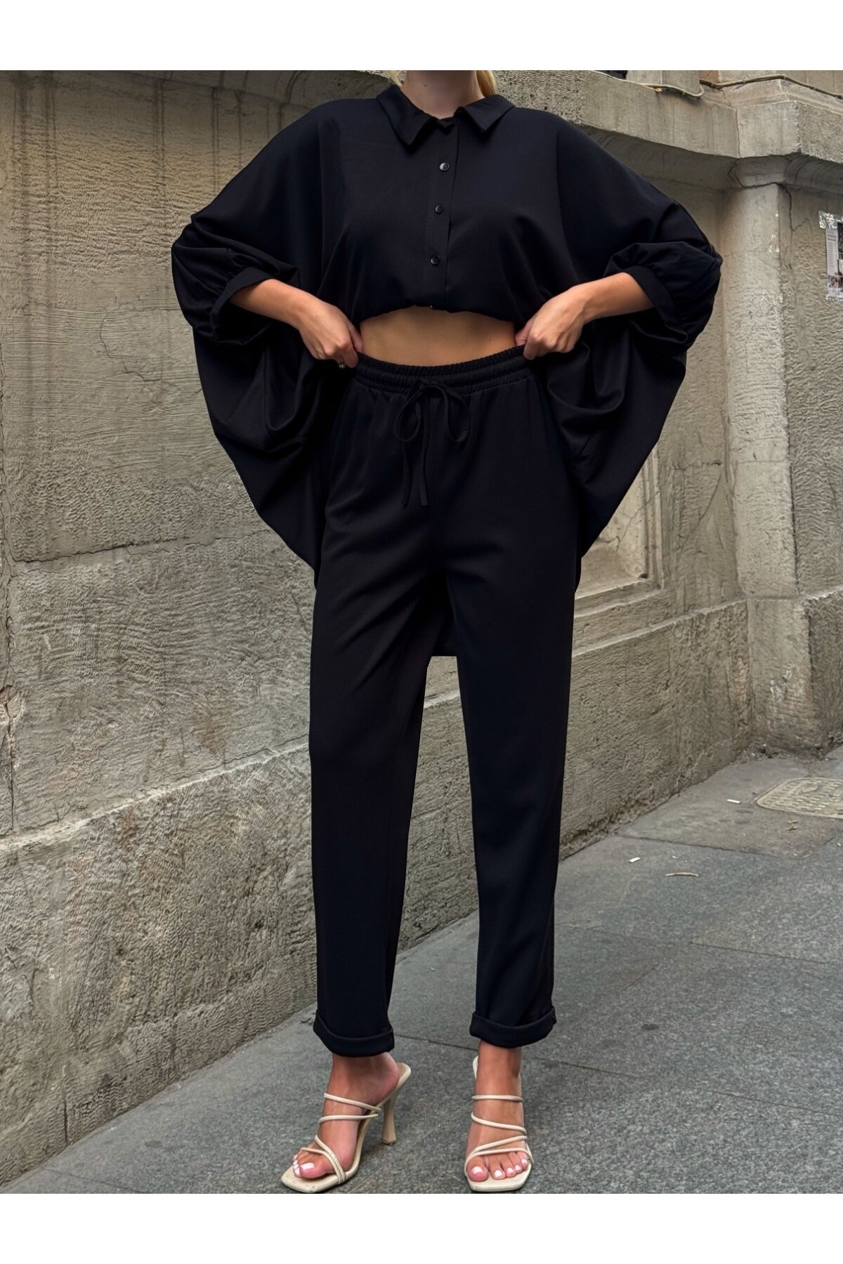 Oversize Gömlek Pantalon Siyah Takım