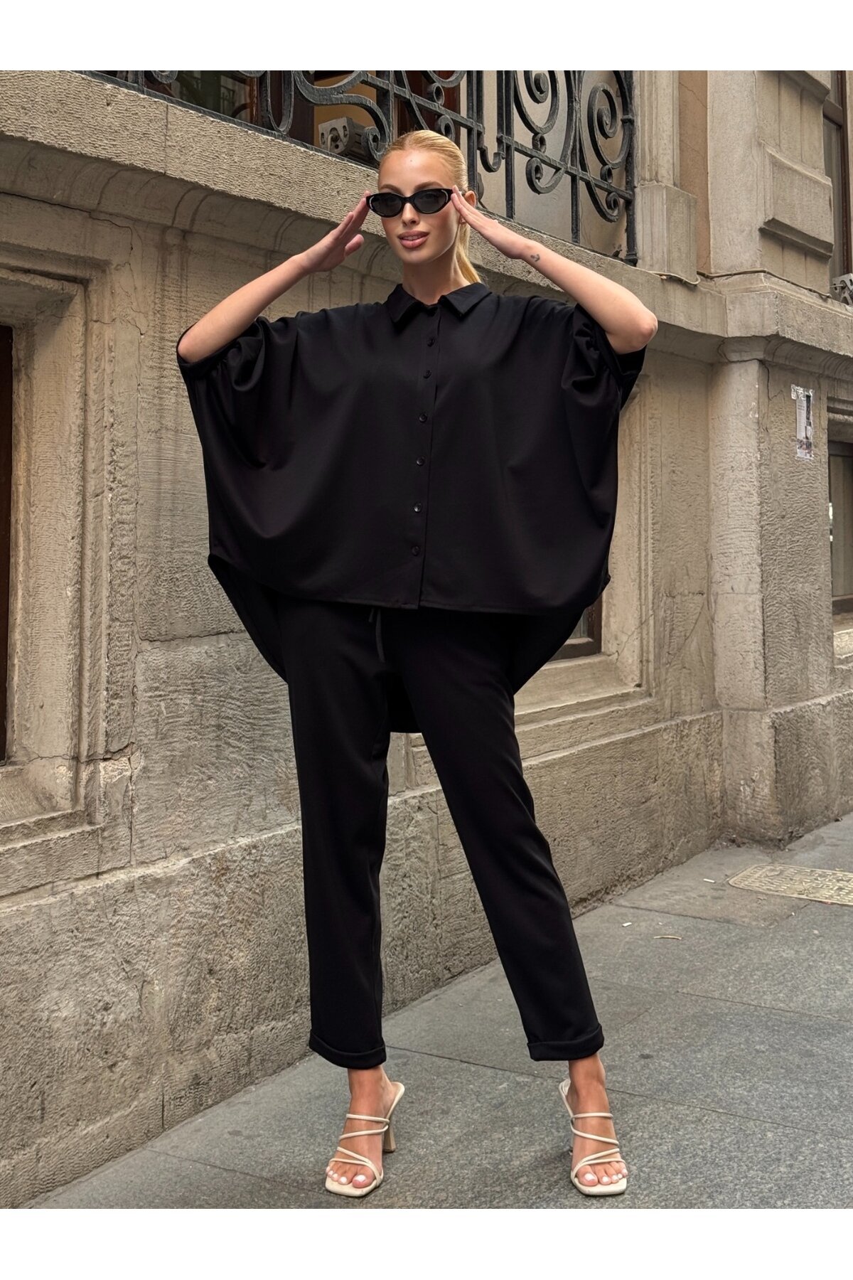 Oversize Gömlek Pantalon Siyah Takım