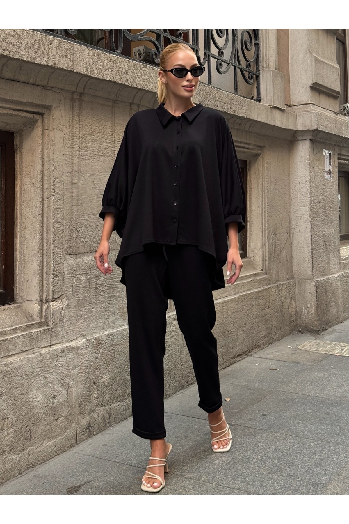 Oversize Gömlek Pantalon Siyah Takım