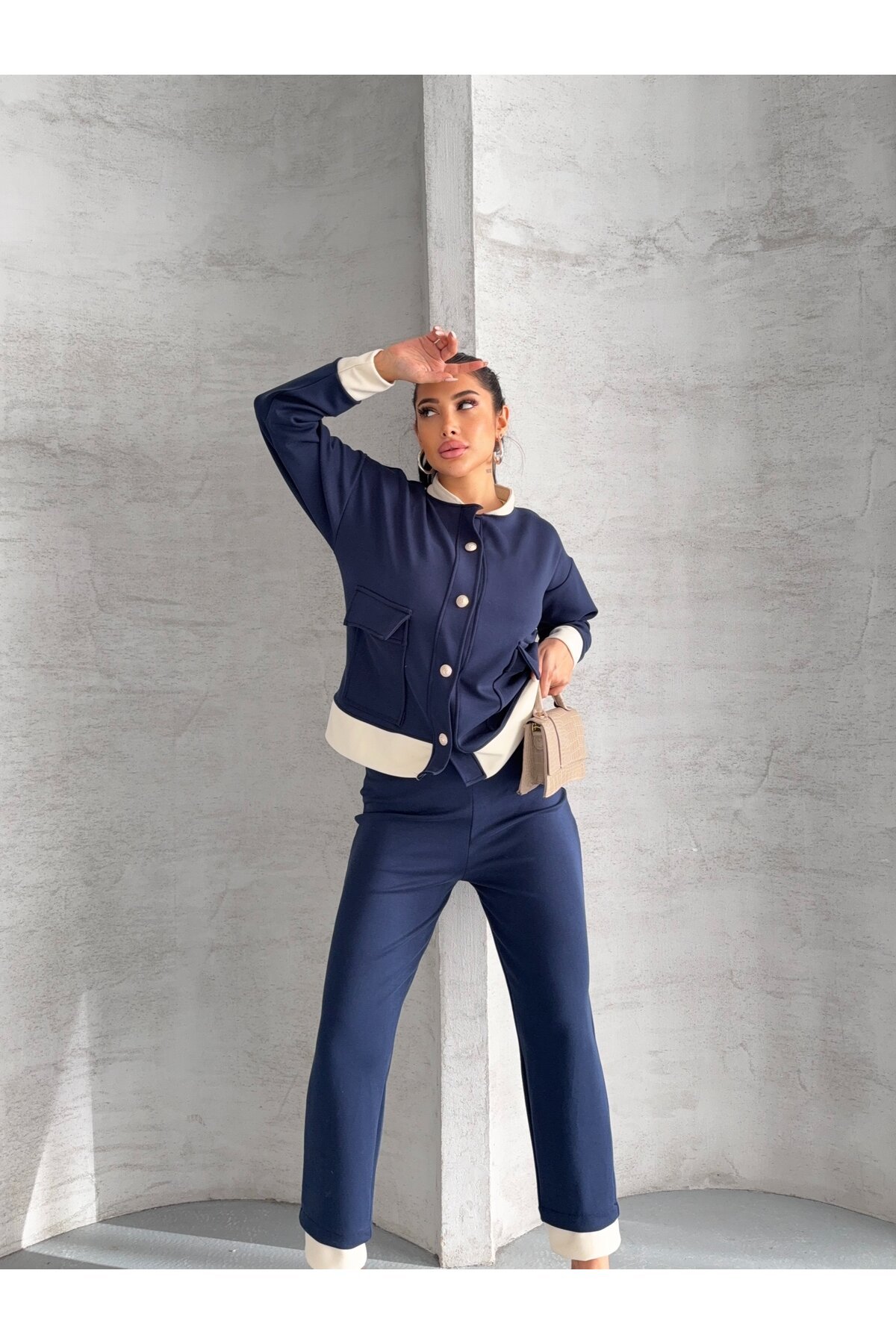 Oysho Kumaş Düğmeli Ayıcık Aksesuarlı Takım Lacivert