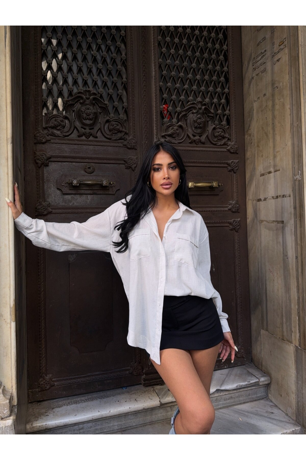 Parıltı Detay Keten Gömlek