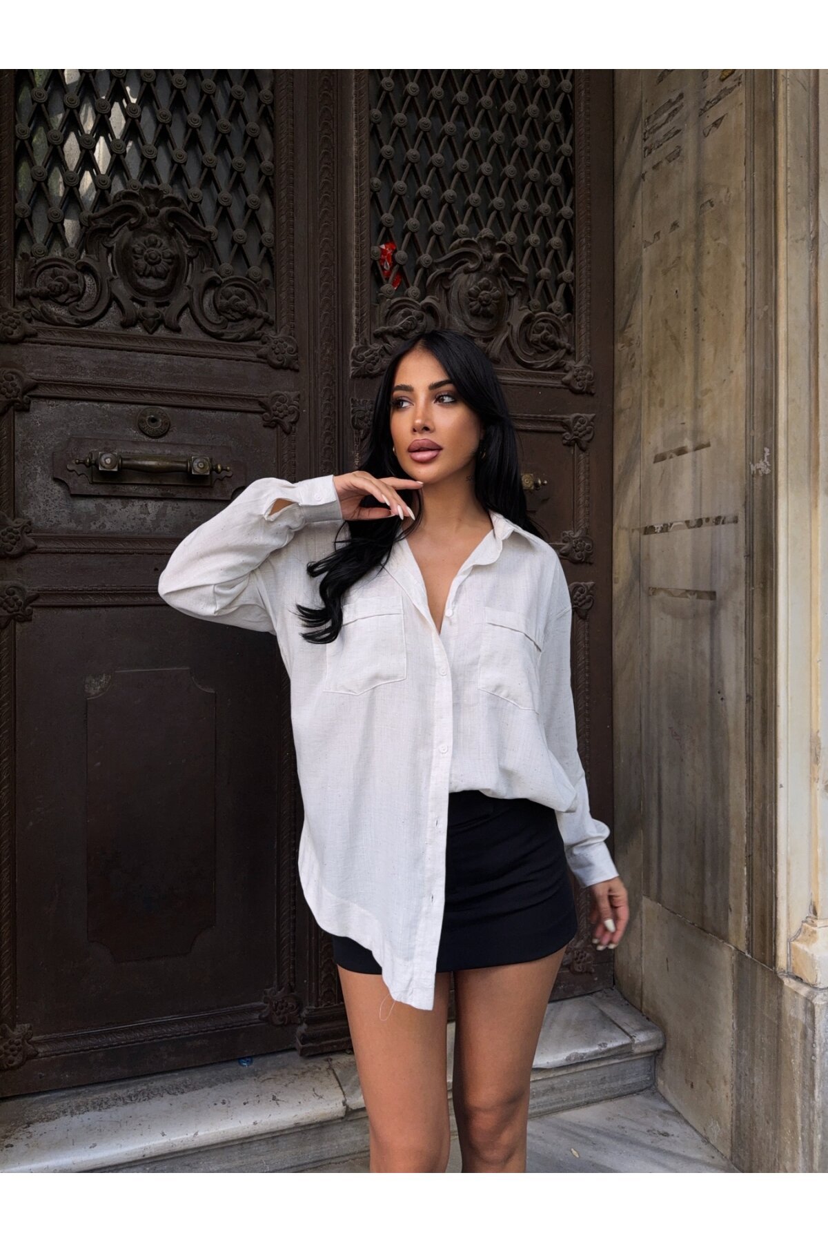 Parıltı Detay Keten Gömlek