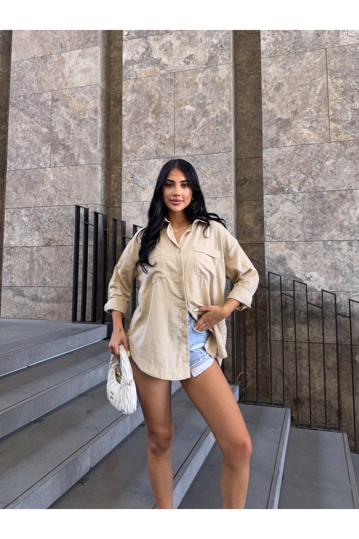 Parıltı Detay Keten Kumaş Gömlek