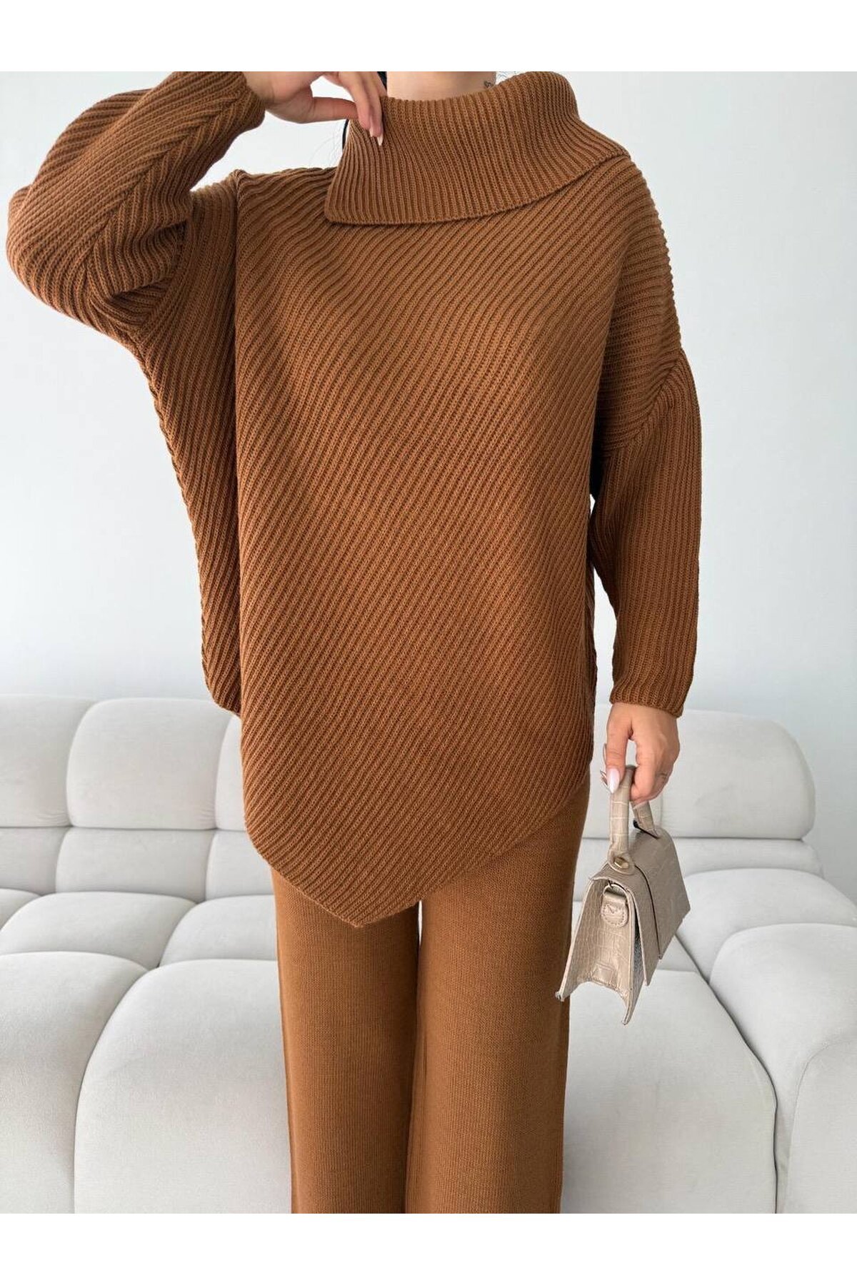 Şal Yaka Triko Takım Kahve