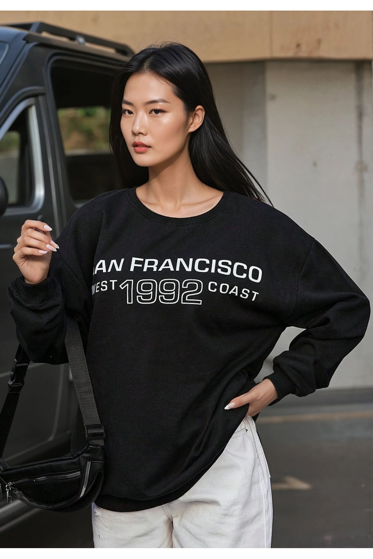 San Francisco Baskılı Üç İplik Oversize Sweatshirt