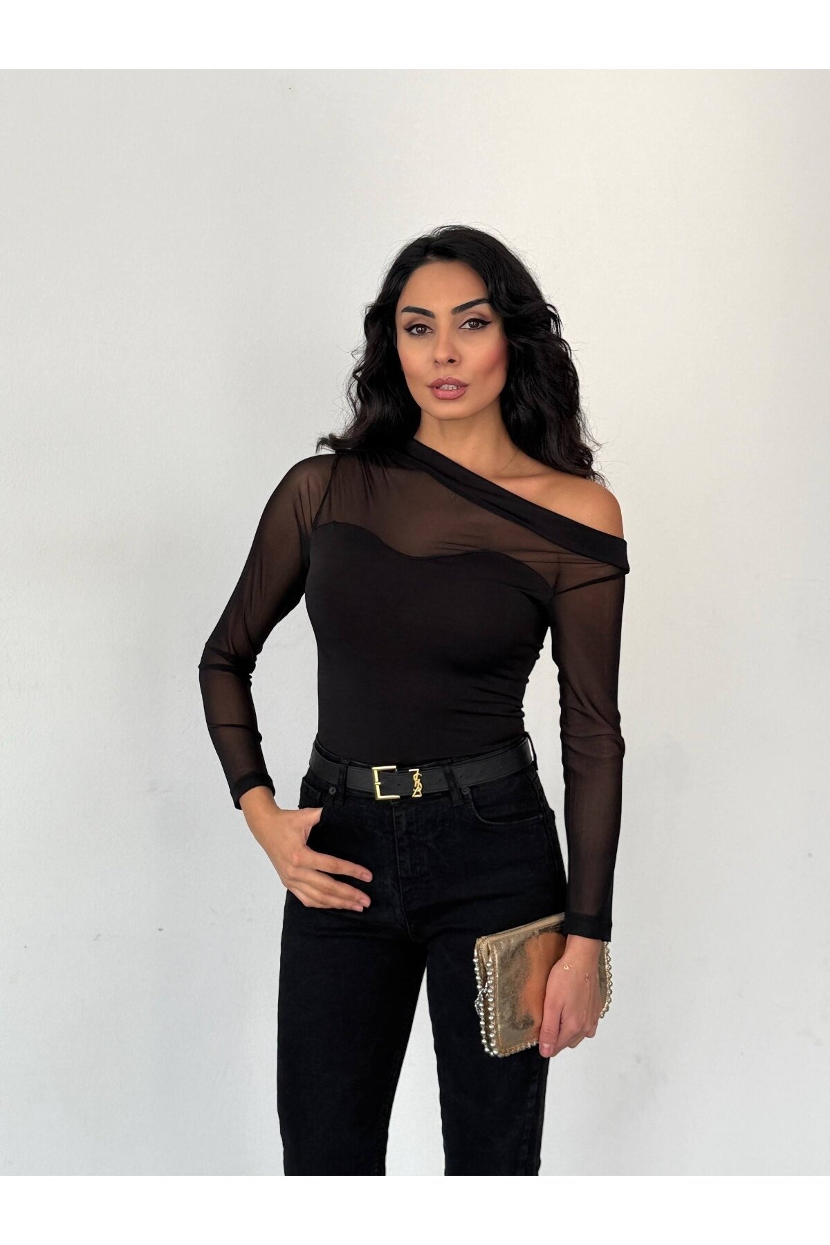 Sandy Kumaş Tül Detay Bluz