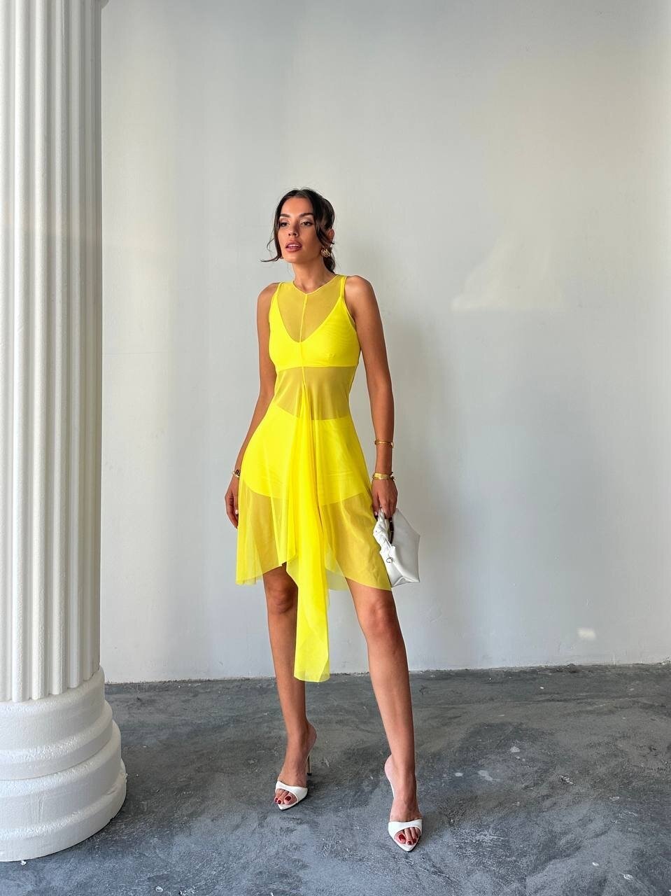 Sarı 3lü Üsttü Tül Pareo Takım