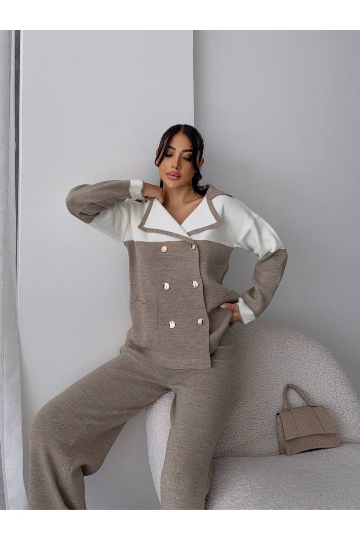 Sim Detay Ceket Pantalon Triko Takım