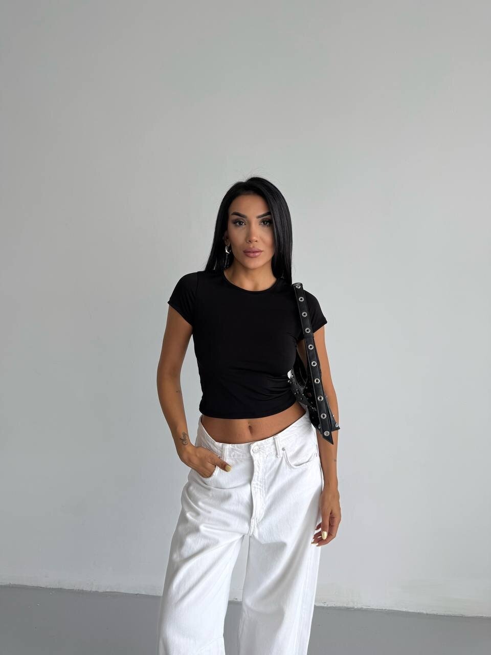 Siyah Basic Sandy Kumaş Bluz