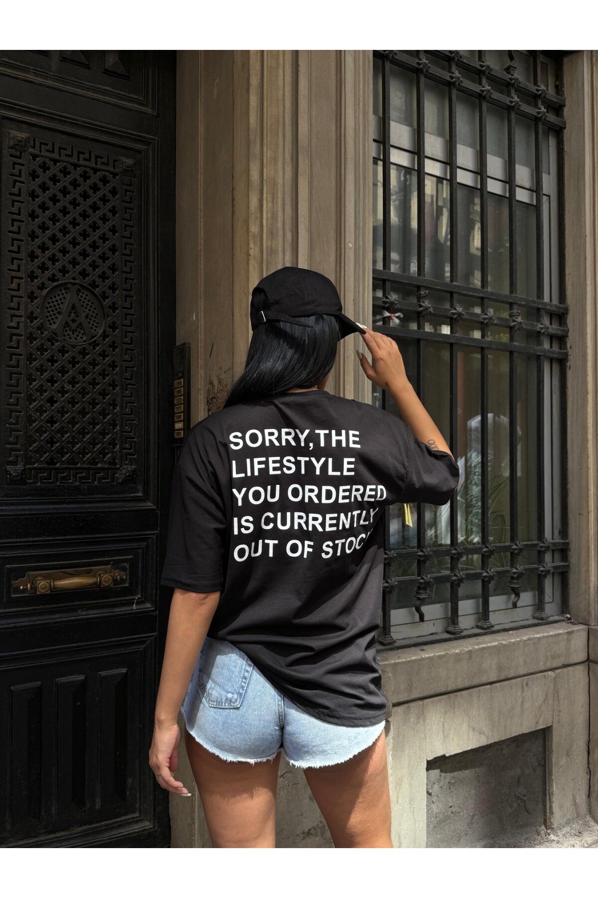 Sorry Baskılı Siyah Oversize T-Shirt