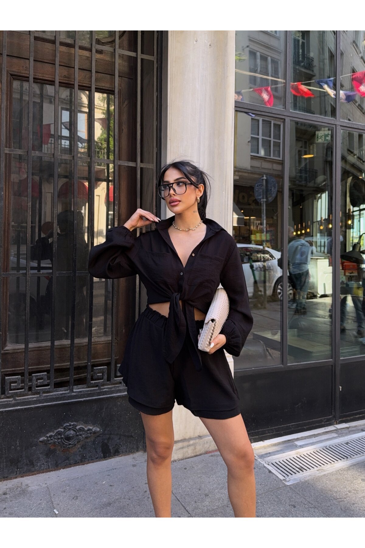 Şort Gömlek Alt Üst Takım Siyah