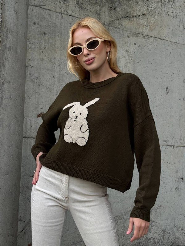 Tavşan Desenli Triko Kazak