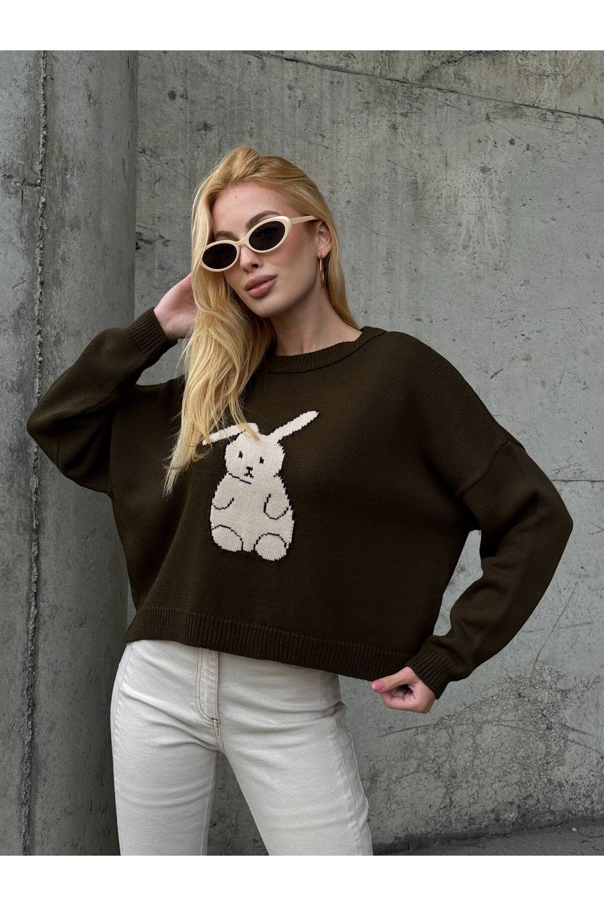 Tavşan Desenli Triko Kazak