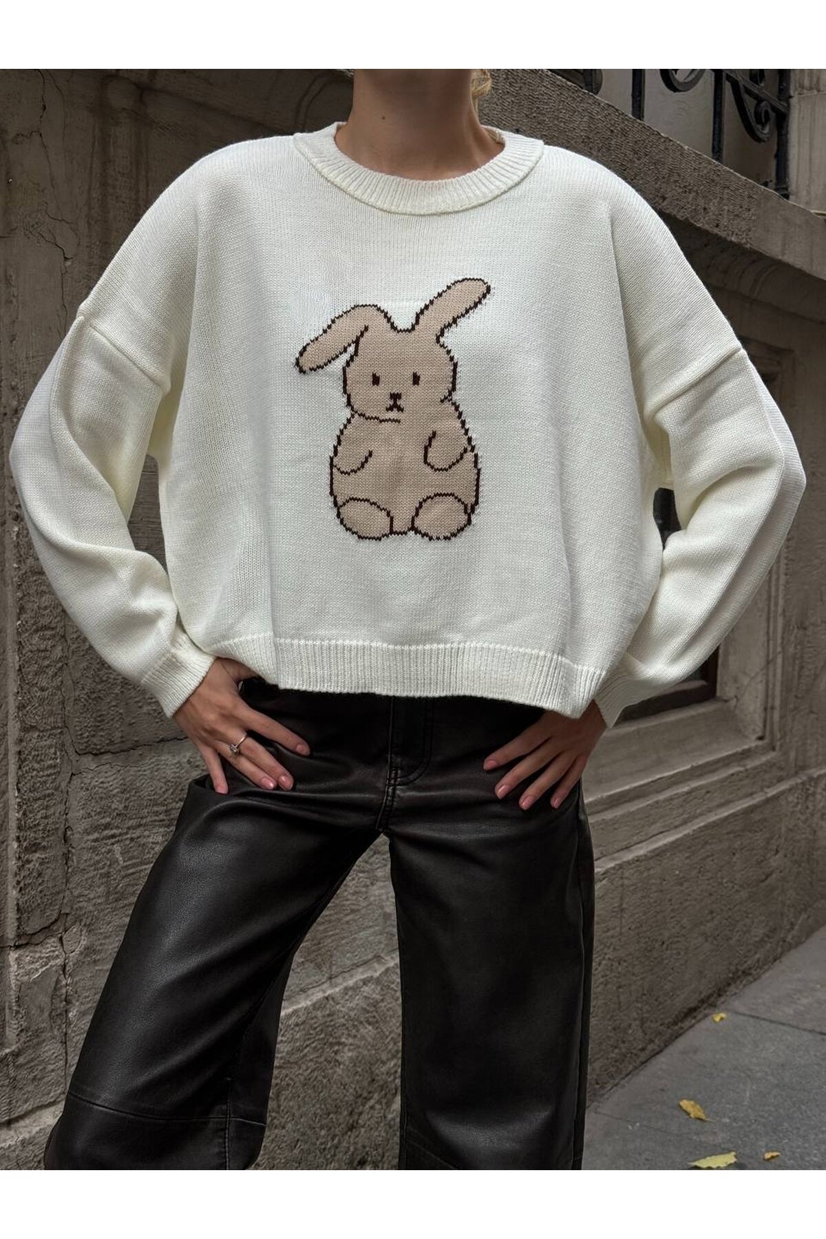 Tavşan Desenli Triko Kazak